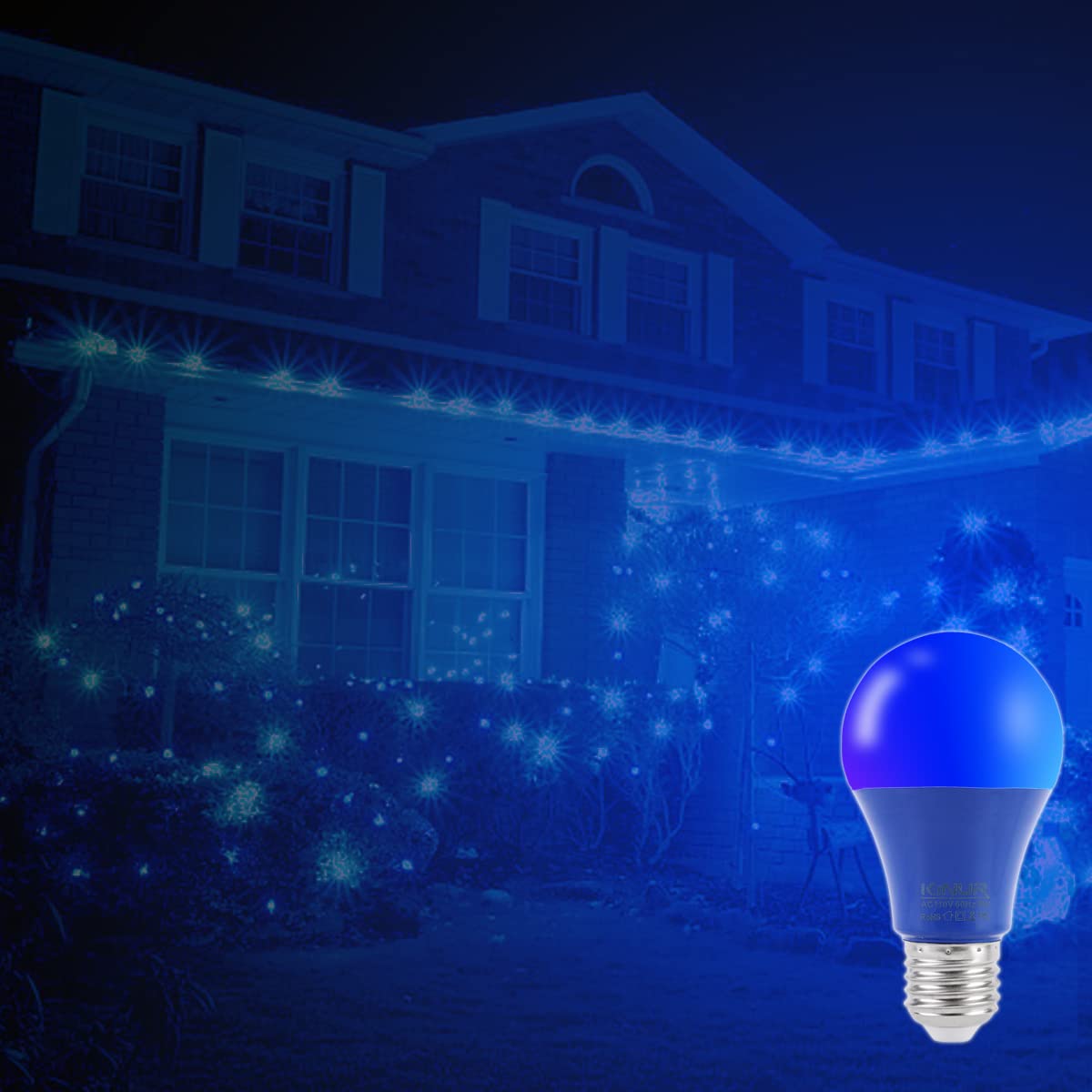 Kinur Blue Led Light Bulb, A19 9W (60W Equivalent) 120V E26 Medium Base Non-Dimmable For Christmas Party Decoration Indoor Outdo