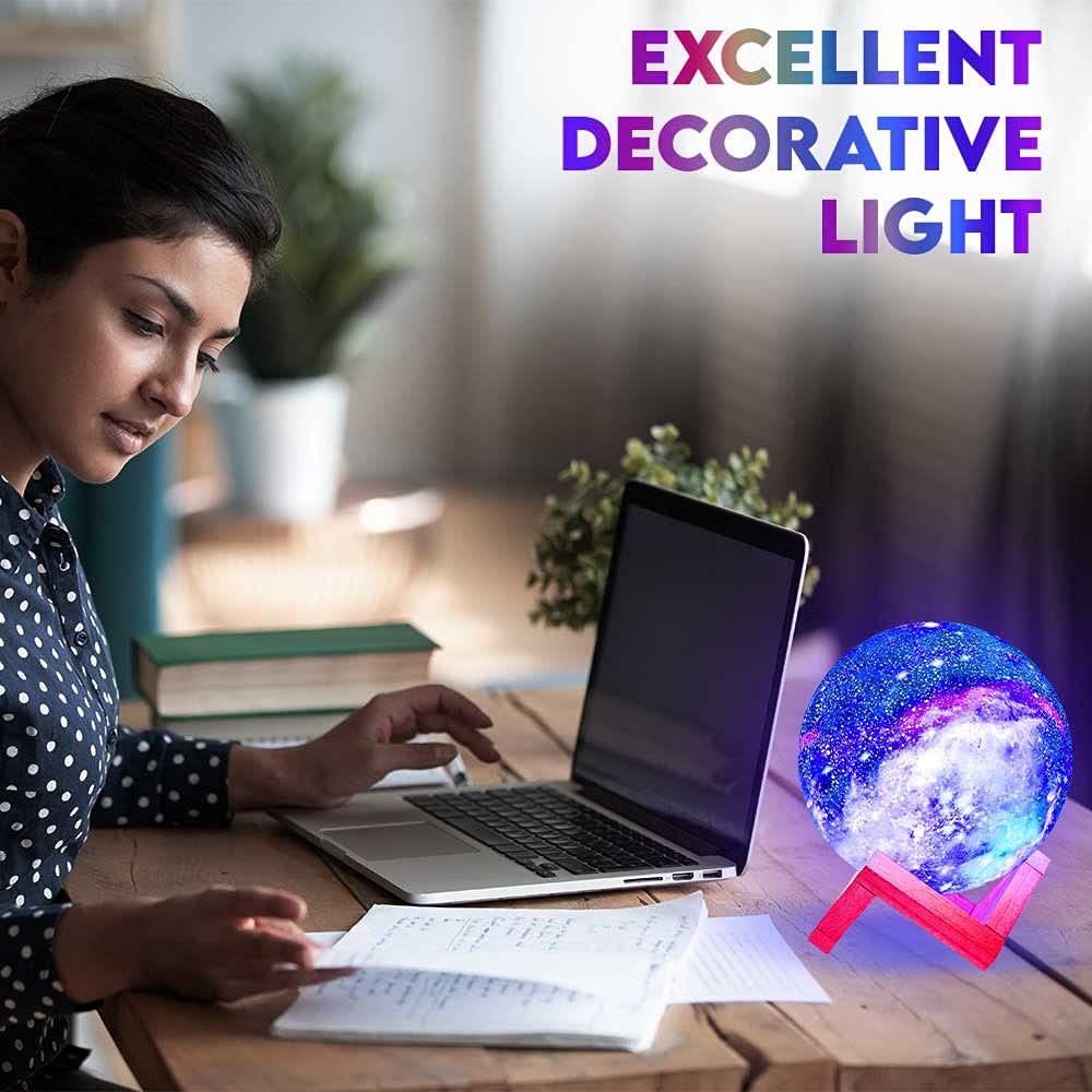 Himalayan Glow Kids Night Galaxy Lamp 5.9-inch 16 Colors LED 3D Star Moon Light with Wood Stand, Remote & Touch Control USB Rech
