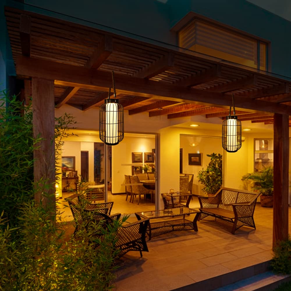 Baterysu Large Outdoor Solar Lanterns Hanging Light Waterproof Led Garden Lights Solar Powered Retro Metal Auto On Off Table Lam