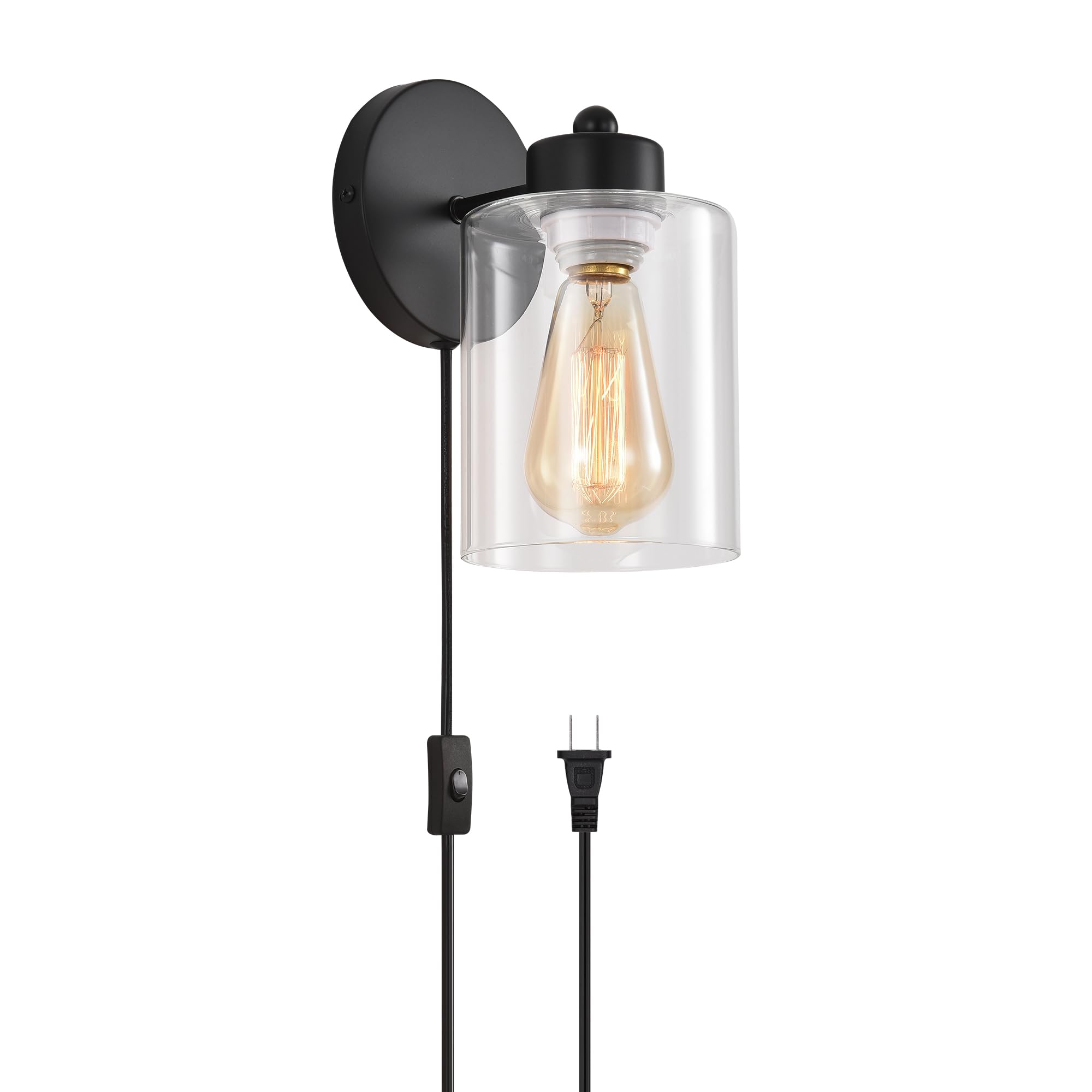 KENMI Metal Wall Sconce Lighting, Clear Glass Shade, Matte Black, Modern Design, 1 Pack, Model W12W