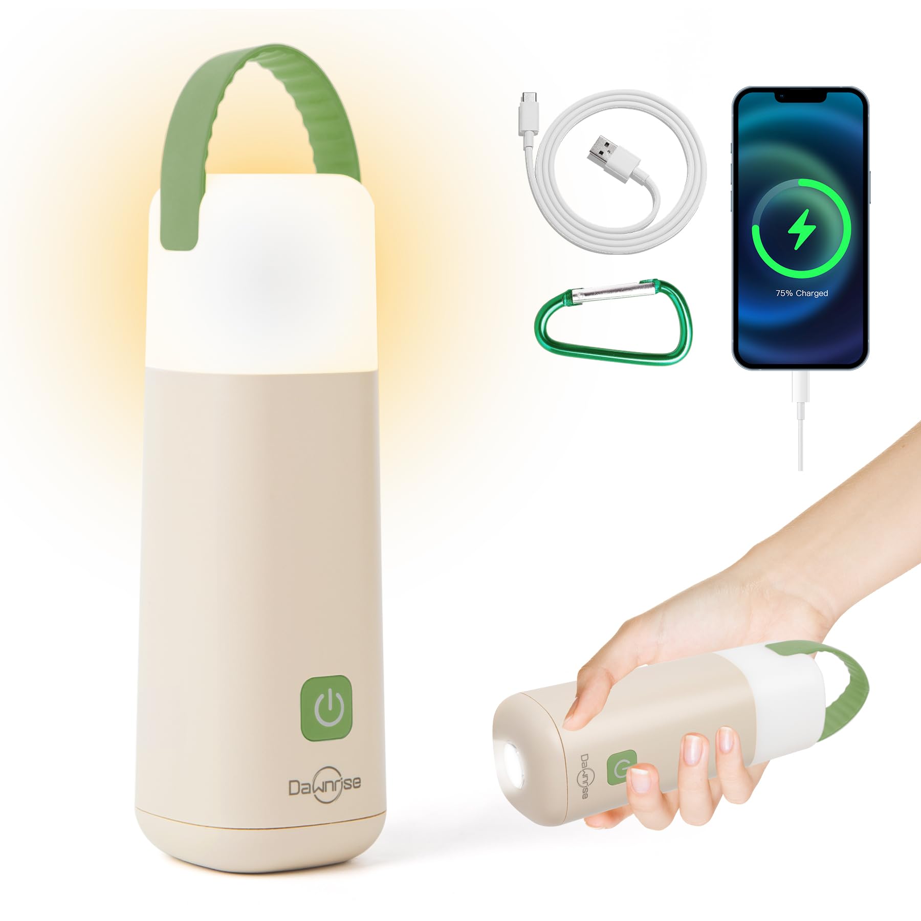 Dawnrise LED Camping Lantern, Rechargeable 350 Hours, 4 Modes, Water Resistant, Green, Model NL649-G