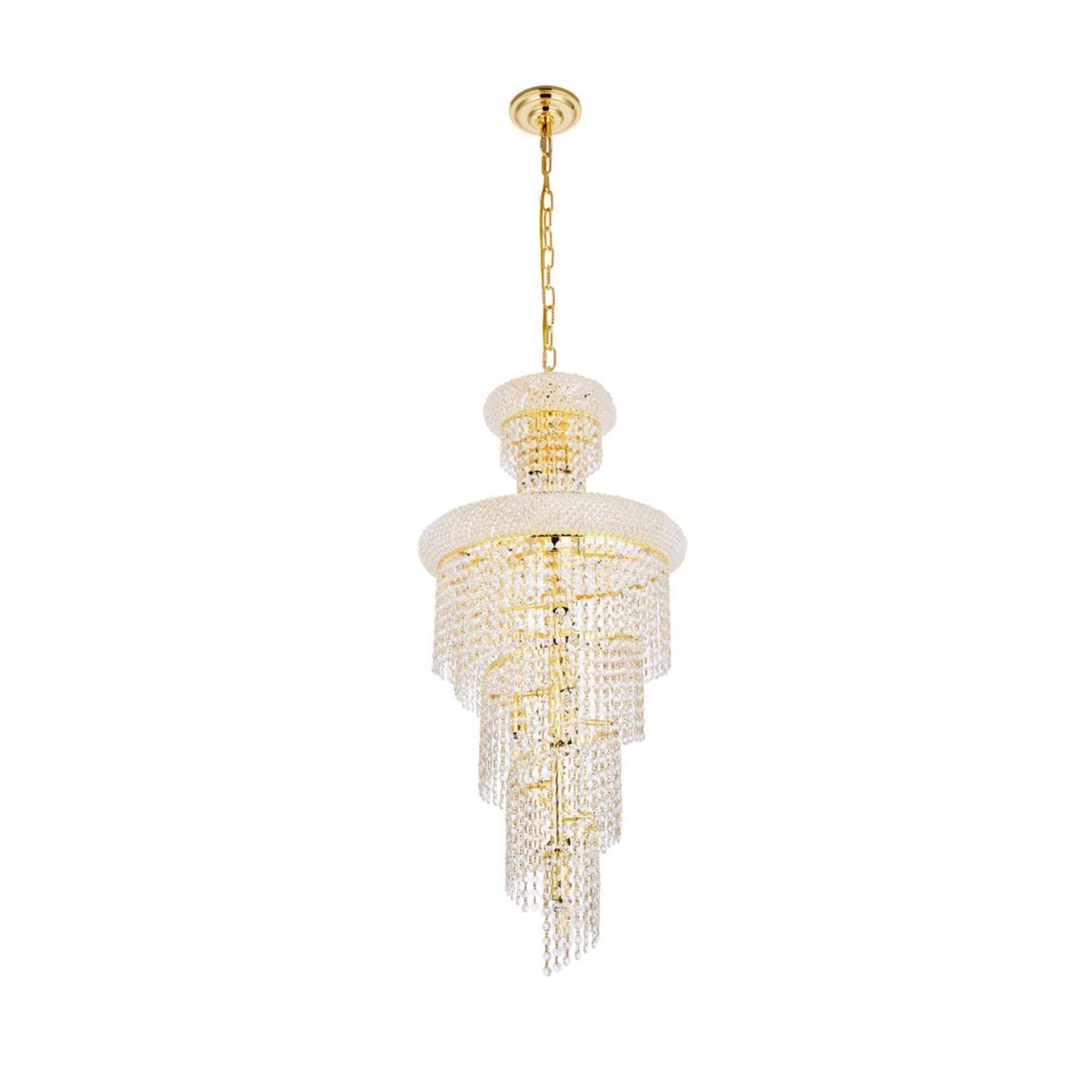 Elegant Lighting Crystal Chandelier, 10-Light, Three-Tier, 16in x 36in, Gold Finish, Model 1800SR16G/RC
