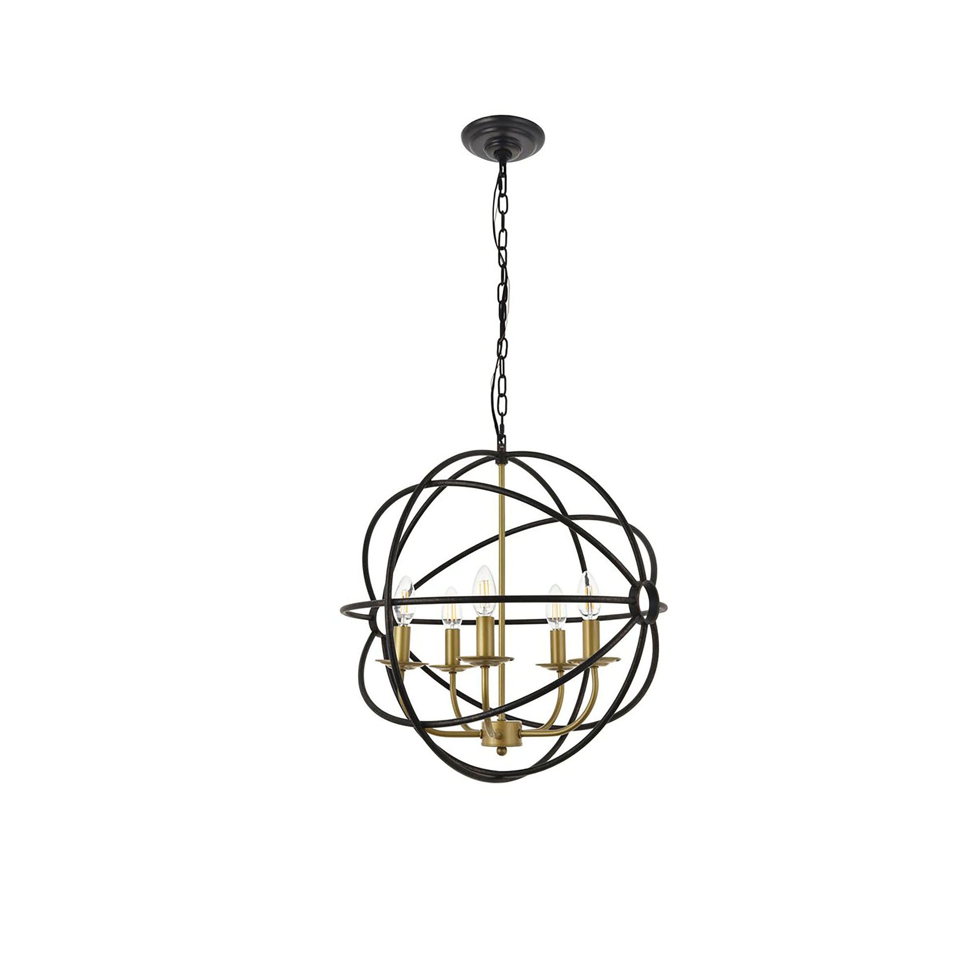 Living District Indoor Modern Home Decorative Bright Ceiling Octavia 5 Light Brass and Dark Brown Pendant