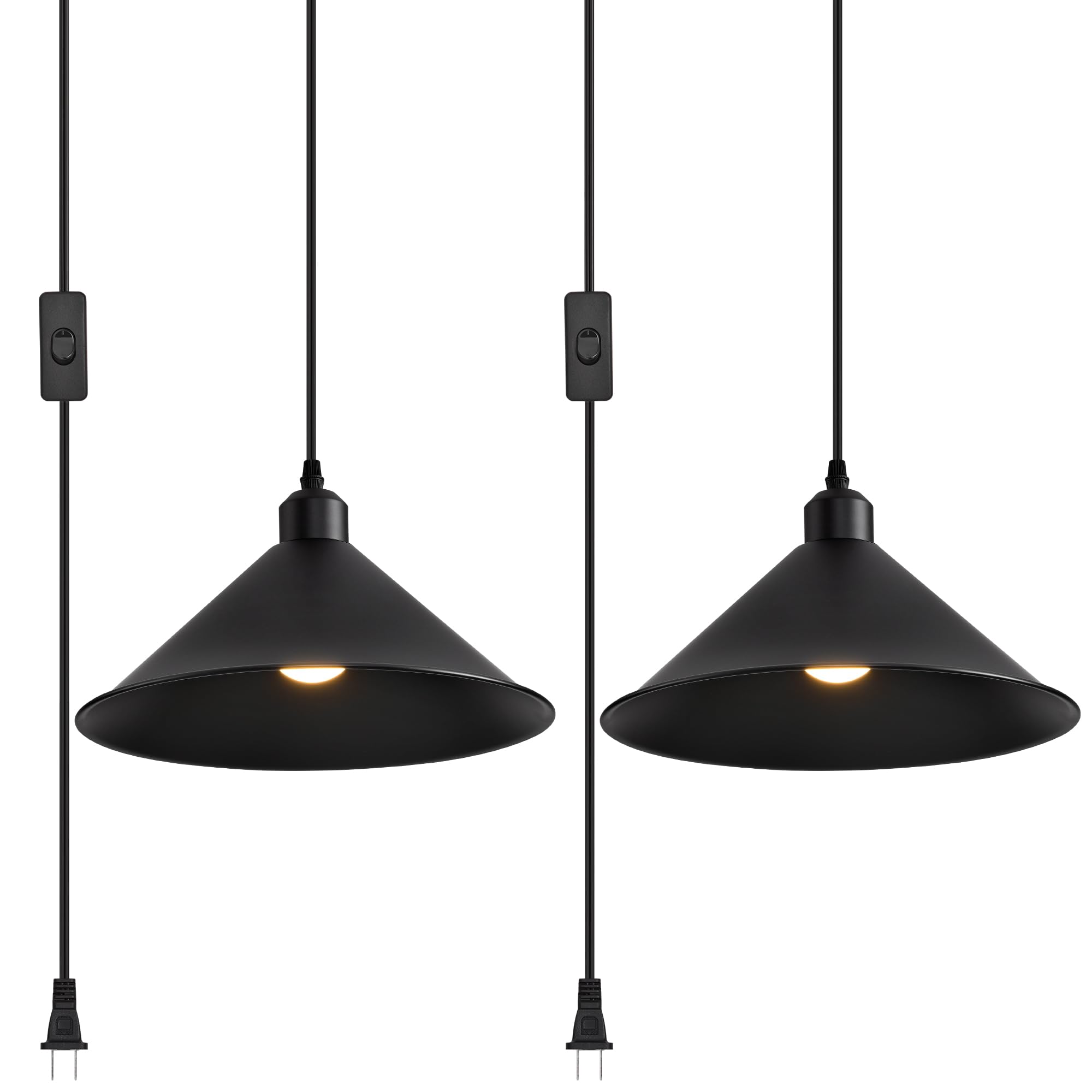 Aojunsansan 11.8In Plug In Pendant Light  2 Pack Industrial Hanging Lamp Black Vintage Pendant Lighting Fixtures With 15Ft Cord On/Off Switch For Kitchen Island Dinning Hall  Bedroom