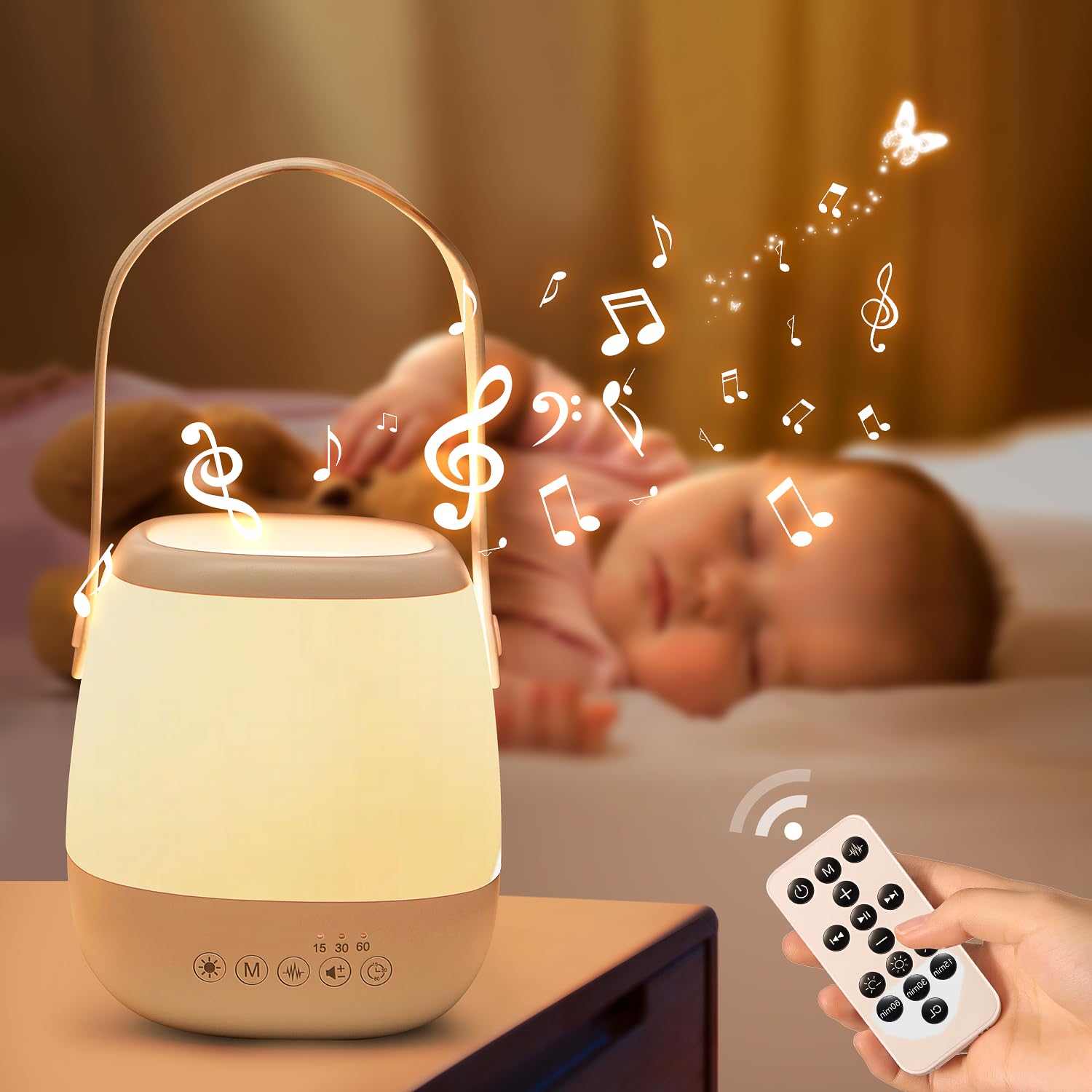 One Fire Baby Night Light 3-IN-1, 15 Colors, 12 White Noises, Portable Sound Machine, USB Rechargeable, Model Nocturna, ABS Material