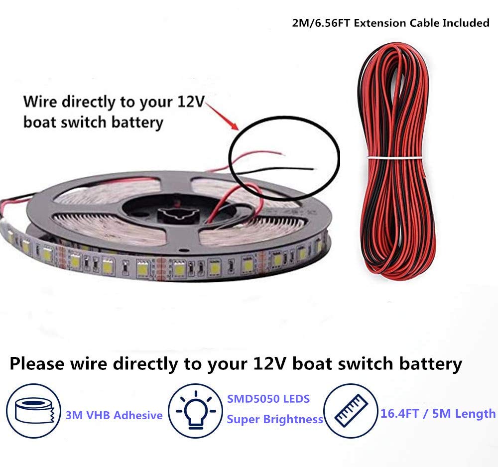 Vbakor 12V 5M Waterproof LED Strip Lights for Boats, Green, Ideal for Night Fishing, Model VH284605