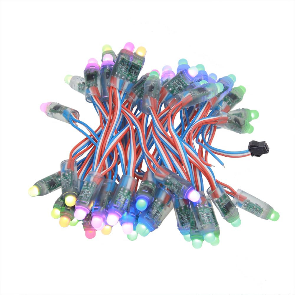 ALITOVE WS2811 RGB LED Pixel Module Light, 12V, 50pcs, IP68 Waterproof, Individually Addressable, Plastic, Diffused 12mm