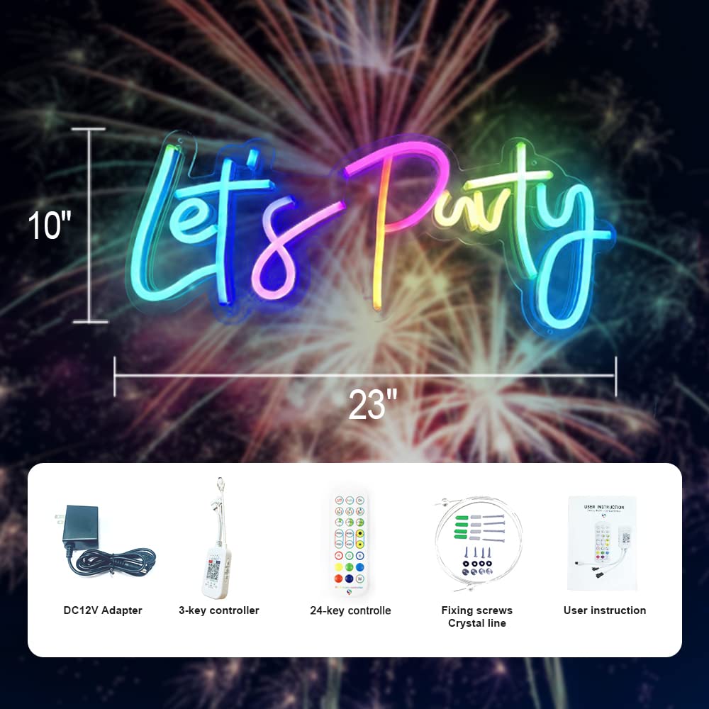 jXIN Neon Wall Sign, Color Changing LED, Remote & Music Sync, 23inx10in, Lets Party Decor