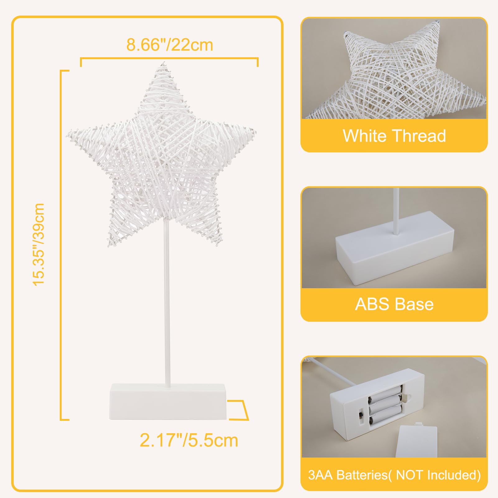 Lewondr Decorative Table Lamp, Battery Operated LED Light, White, Christmas Star Design, Model P651074405651