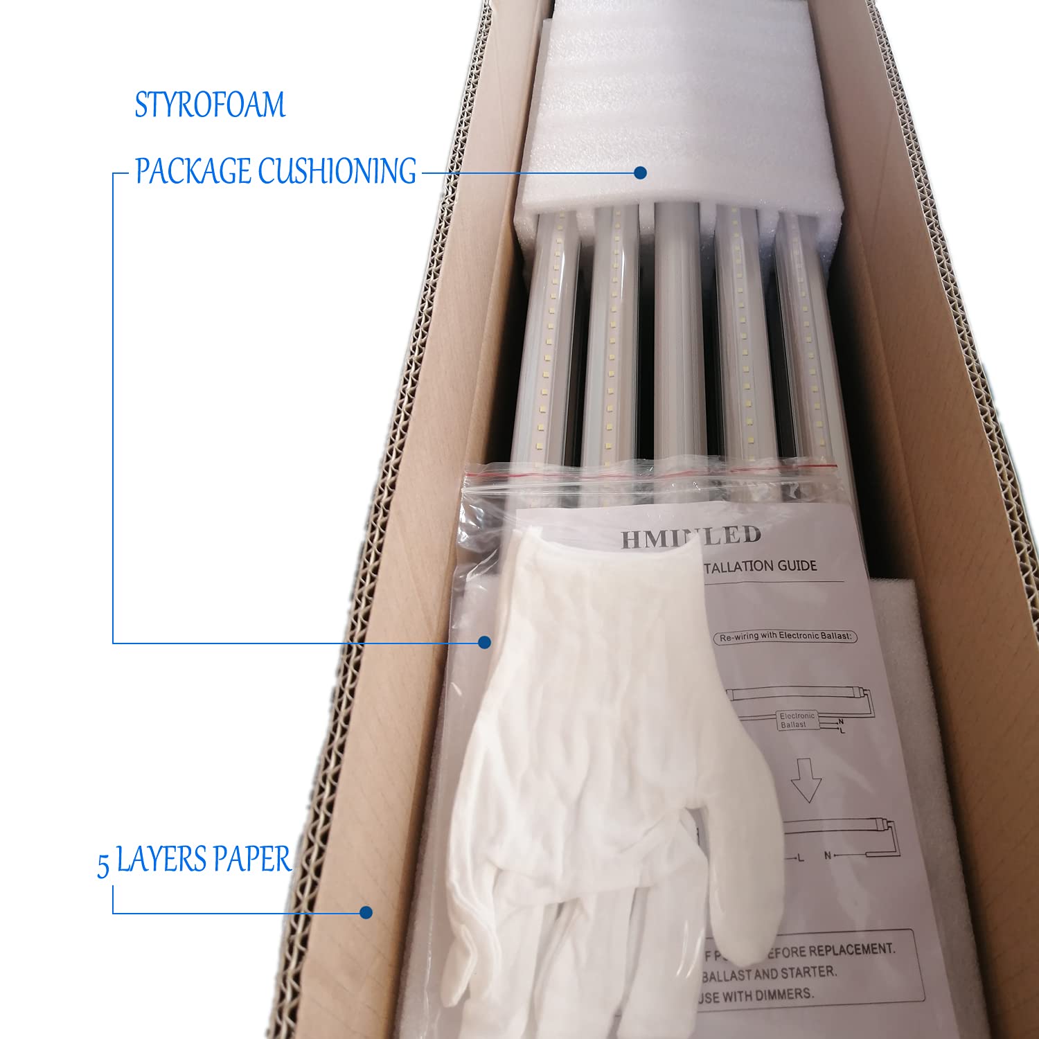 Hminled T8 Led Light Tube 4 Ft 22W 6000K 85-265V Double-Ended Bypass Ballast Clear Cover G13 Lighting  10-Pack