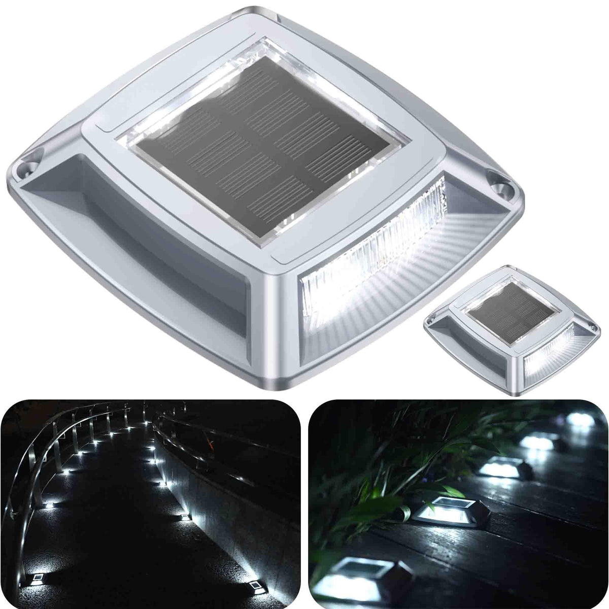 Sunflickt Solar Dock Lights Driveway Deck Lights, 2-Pack Outdoor Marine Lights Solar Powered Ip68 Waterproof For Pathway Walkway