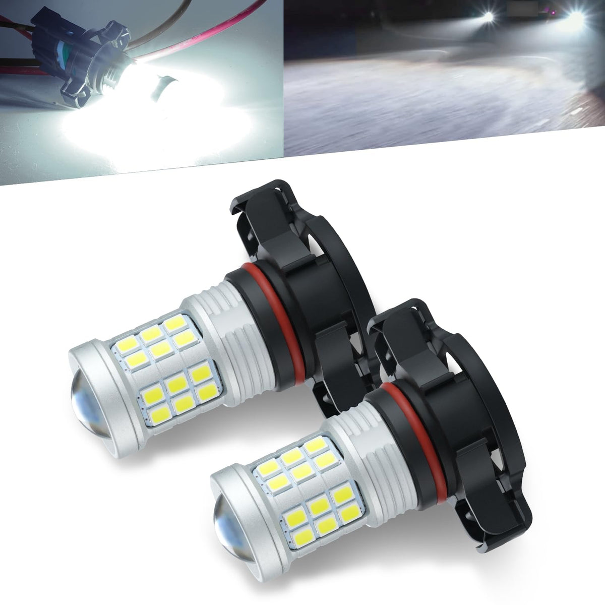Kisled Super Bright 3000Lm 2504,Psx24W,12276 Led Fog Lights Bulbs Drl High Power 2835 Chips With Projector Lens Replacement For 