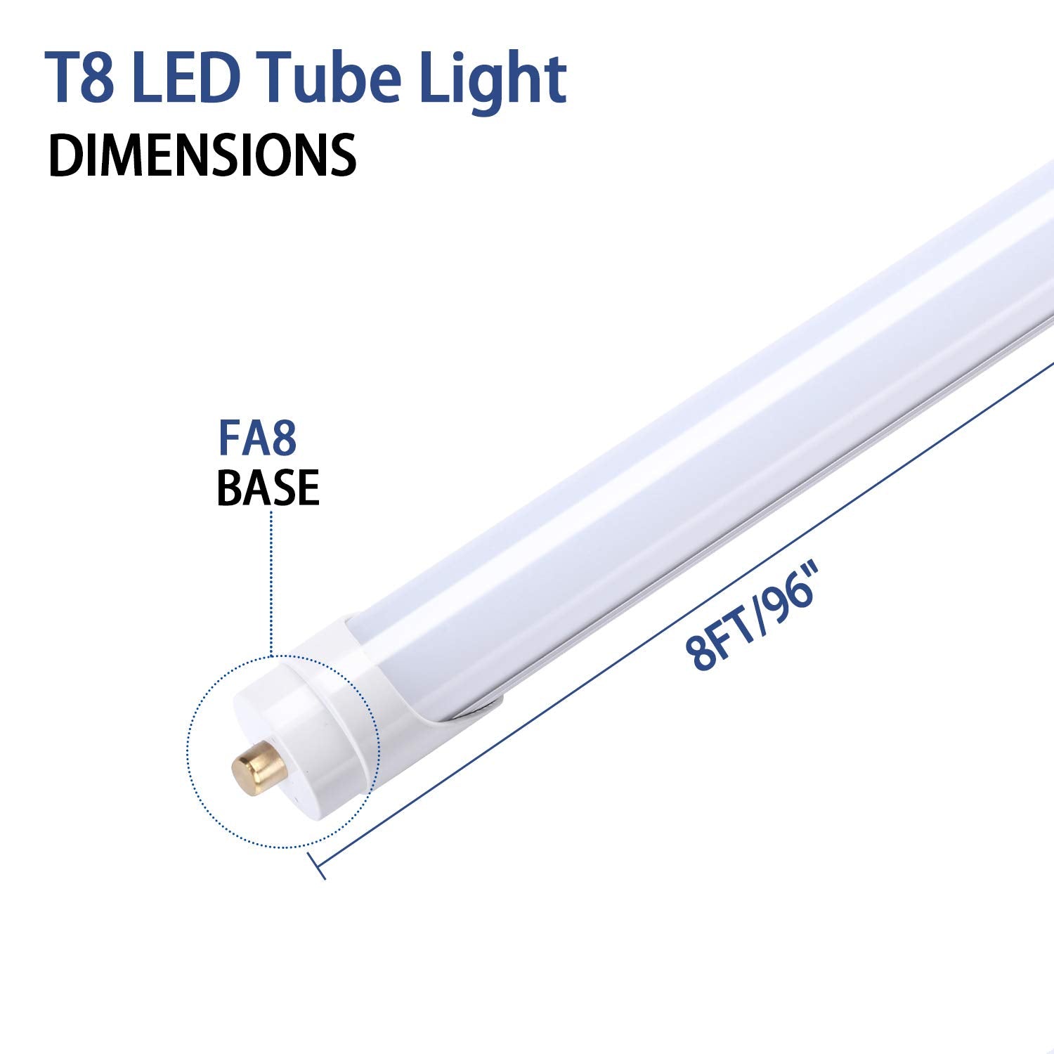 Trlife 8Ft Led Tube Light, T8 8Ft Led Bulbs 45W 5000K Daylight White Fa8 Base Tube Lights, Fluorescent Light Bulbs Replacement,