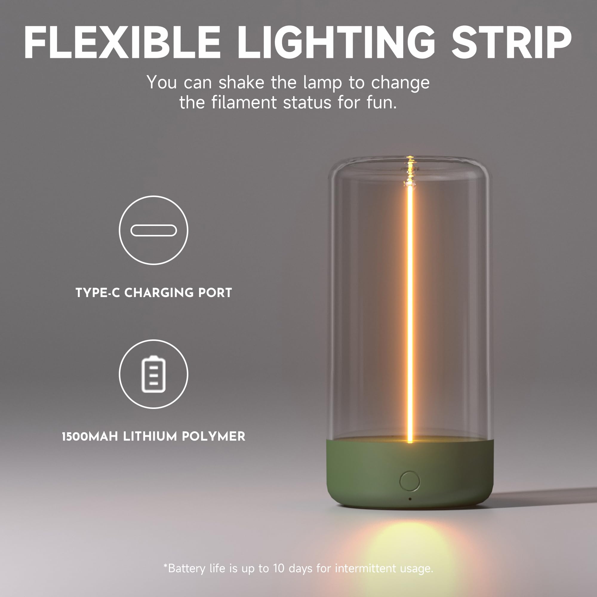 AUGE LIGHT Mini Minimalist Table Lamp Cordless Rechargeable 8.8x4.4x3.7in Dark Green Model AGSPGY2701