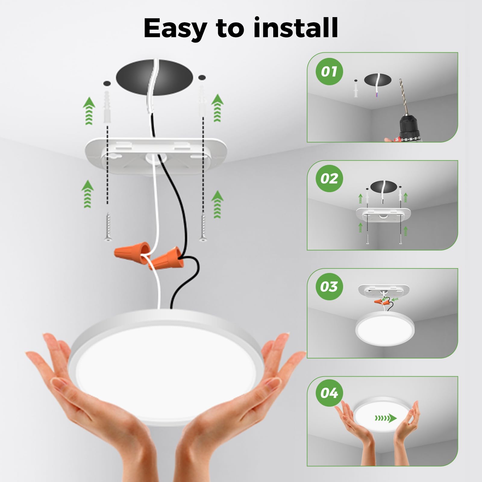 Zemty Led Ceiling Light 6.5 Inch, 12W 1200Lm Ceiling Mount Light Fixtures, Bright & Adjustable 3000K 4000K 6500K, Round Flat Cei