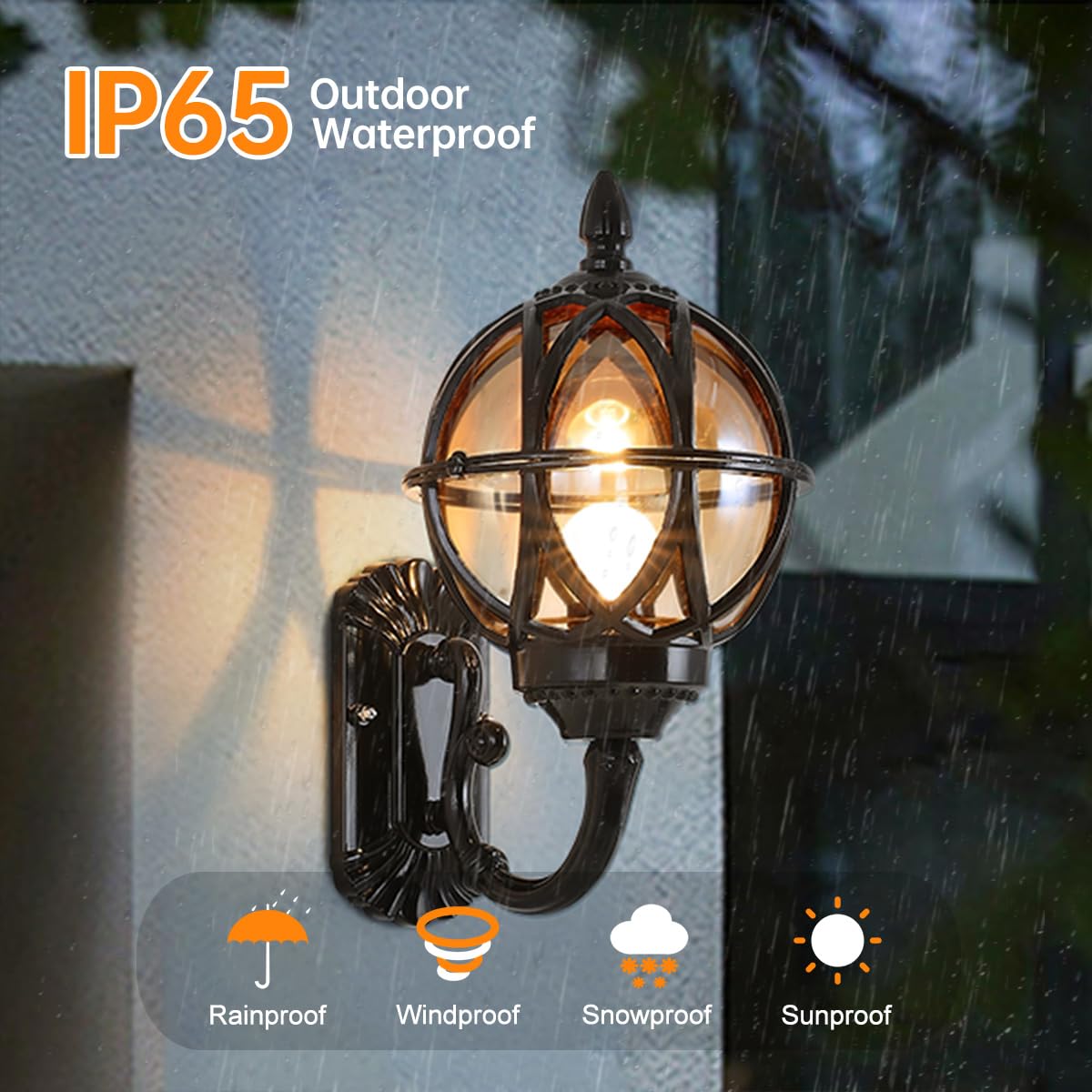 Ptoug 2Pack Outdoor Wall Lights, Anti-Rust & Waterproof Ip65 Outdoor Wall Lantern Victorian E26 Glass Porch Light, 12.6&quot; Black Exterior Lights For House,Garden,Garage,Yard