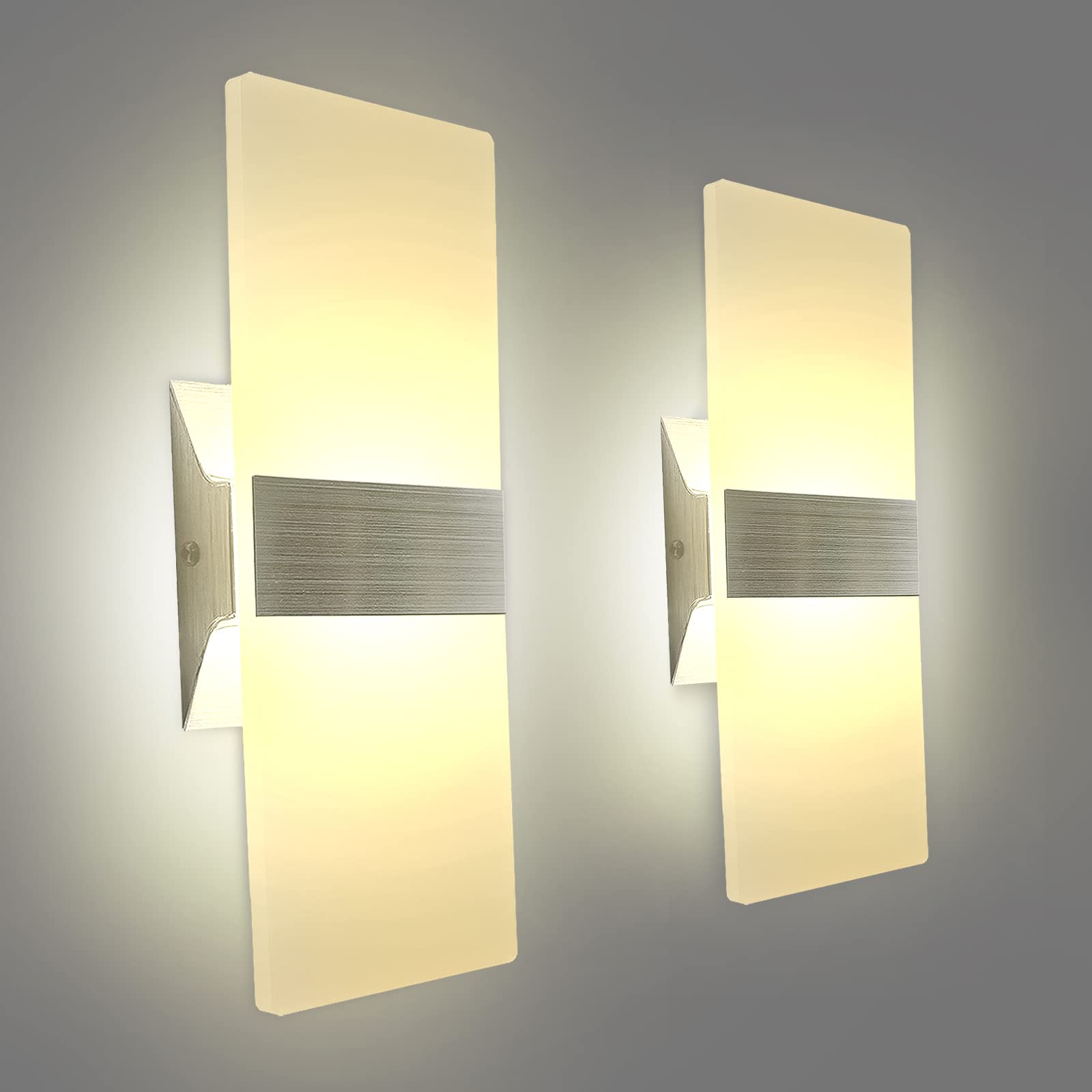 Kicaao Modern Wall Sconces Set Of Two, Led Wall Light 10W, 2700K Warm Light Up Downlight, Hardwired Acrylic Wall Light Lighting,