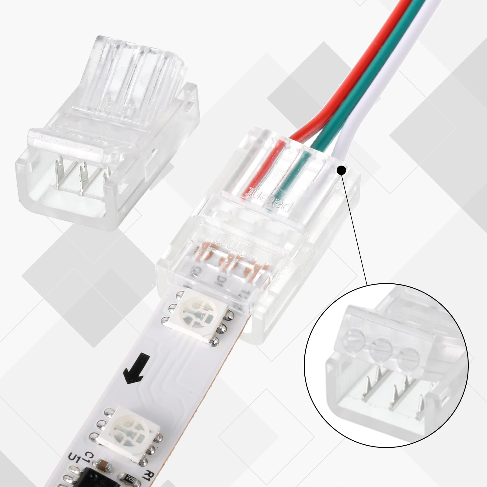 Flutesan 20 Pcs 3 Pin 8 Mm Solderless Led Light Strip Connectors Clear Track Lighting Connectors For 5050 Rgb Strip Light