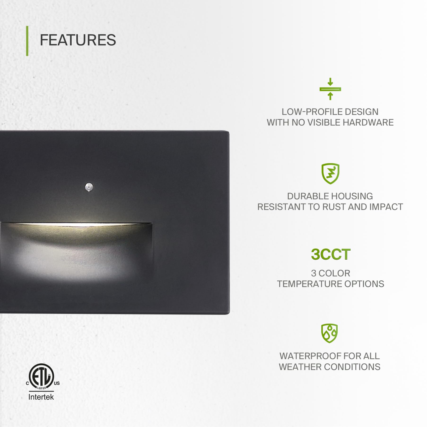 ASD LED Recessed Step Light Fixture, 3W 120LM, 3000K-5000K, Photocell, Waterproof, Black, 4 Pack, Model A-L