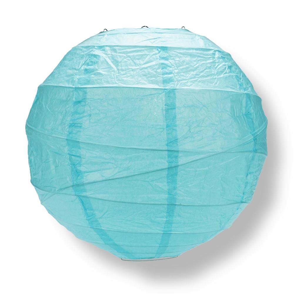 Quasimoon Paperlanternstore.com 8 Inch Baby Blue Round Paper Lantern, Crisscross Ribbing, Hanging Decoration