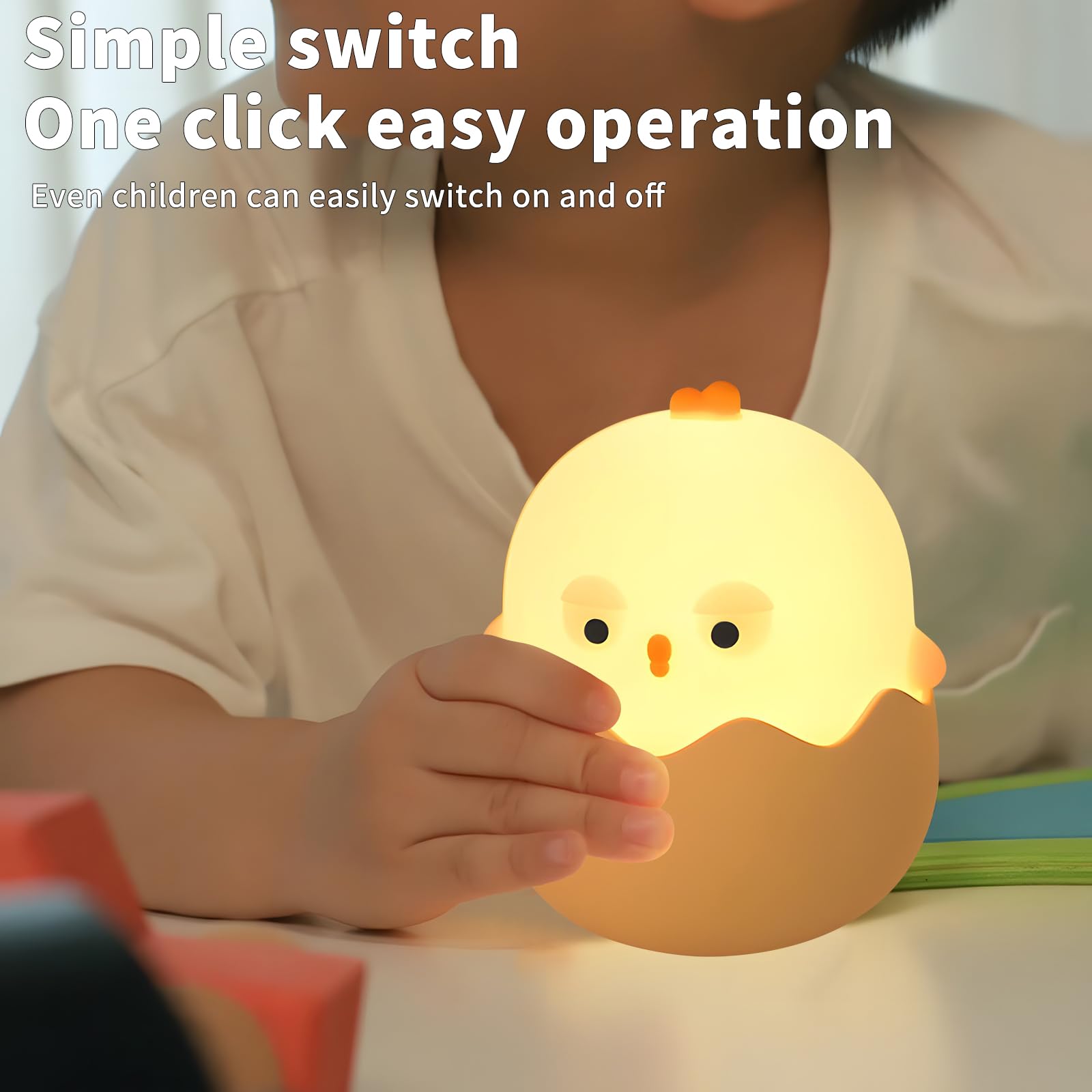 HPYDIY Easter Chick Egg Night Light - Dimmable 7-Color LED Nursery Lamp for Babies, Soft Silicone Touch Eggshell Decor for Easte
