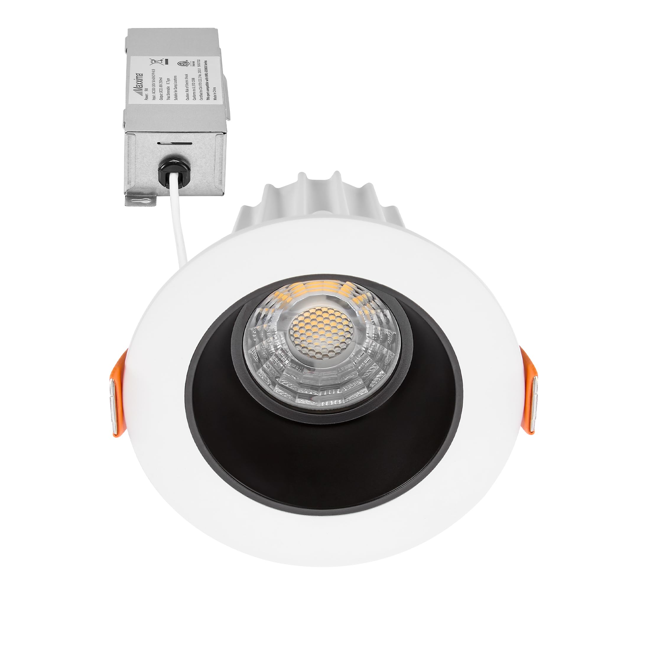 Maxxima 2 In. Ultra-Thin Recessed Anti-Glare Led Downlight - Canless Ic Rated, 600 Lumens, 5 Color Temperature Selectable 2700K/3000K/3500K/4000K/5000K, Dimmable Round White Trim Black Baffle, 90 Cri