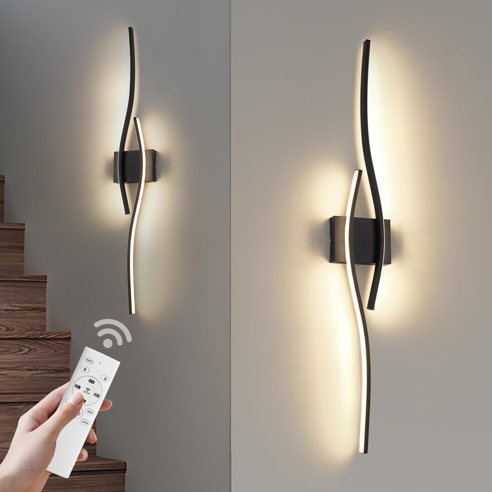 Pasoar Modern LED Wall Sconce Set of Two, 39.4inch, Metal, Dimmable 3000K-6000K with Remote Control, Model 3217