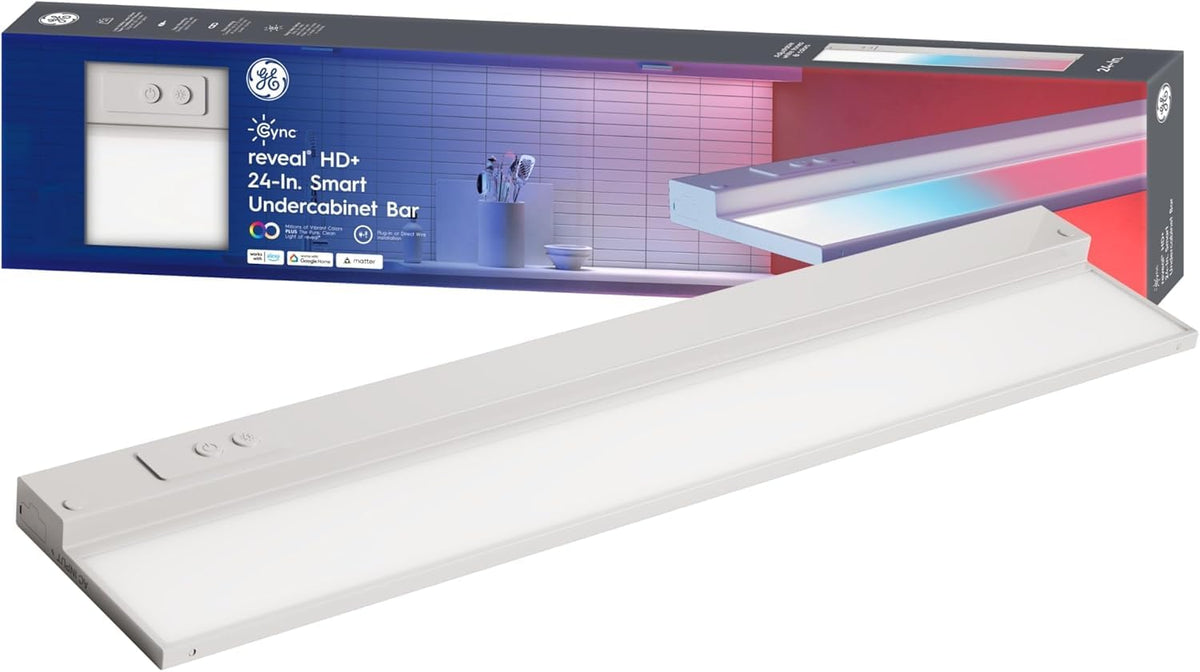 GE Cync Reveal HD+ Smart Undercabinet Light Fixture, 24-in Bar, Color Changing, Wi-Fi, Alexa, Google Home Compatible, Kitchen, W