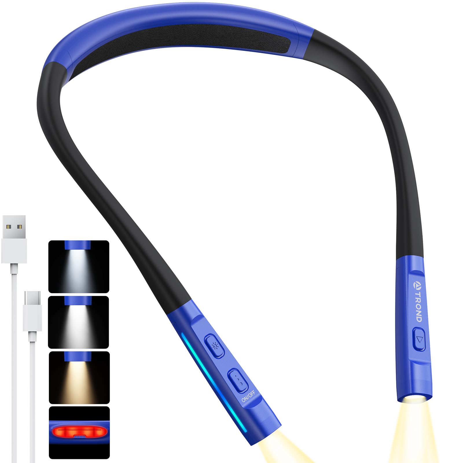 TROND LED Neck Reading Light, 3 Color Modes, 3 Brightness Levels, Rechargeable, Flexible Arm, Medium, Sapphire Blue, Model TD-RL01