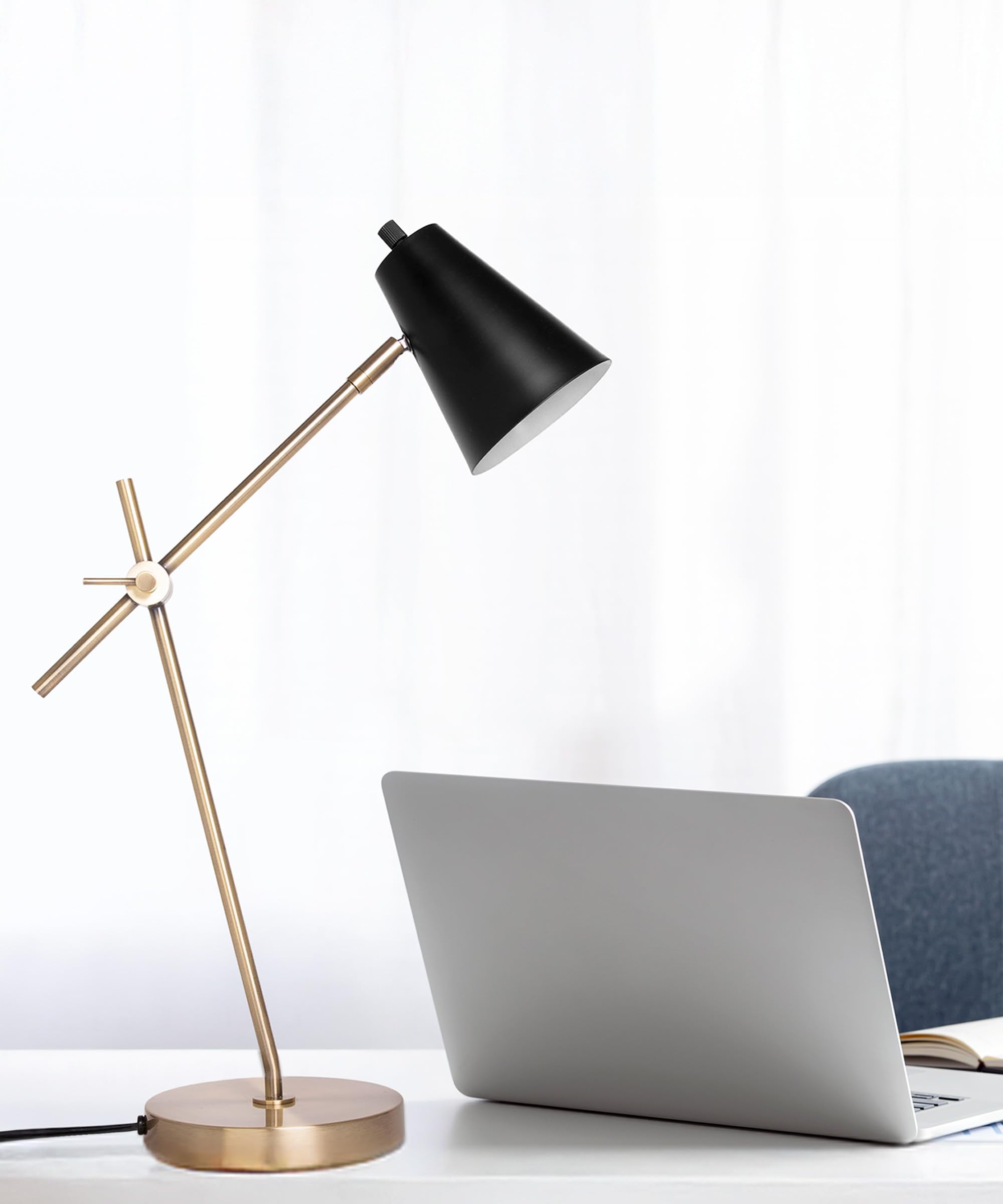 HarvestLand HaloBar Brass Desk Lamp Home Office - Black Industrial Table Lamp with Solid Base for Office  Reading Lamps for Bedside Table  Study and Reading Task Lamp  Gifts for Men