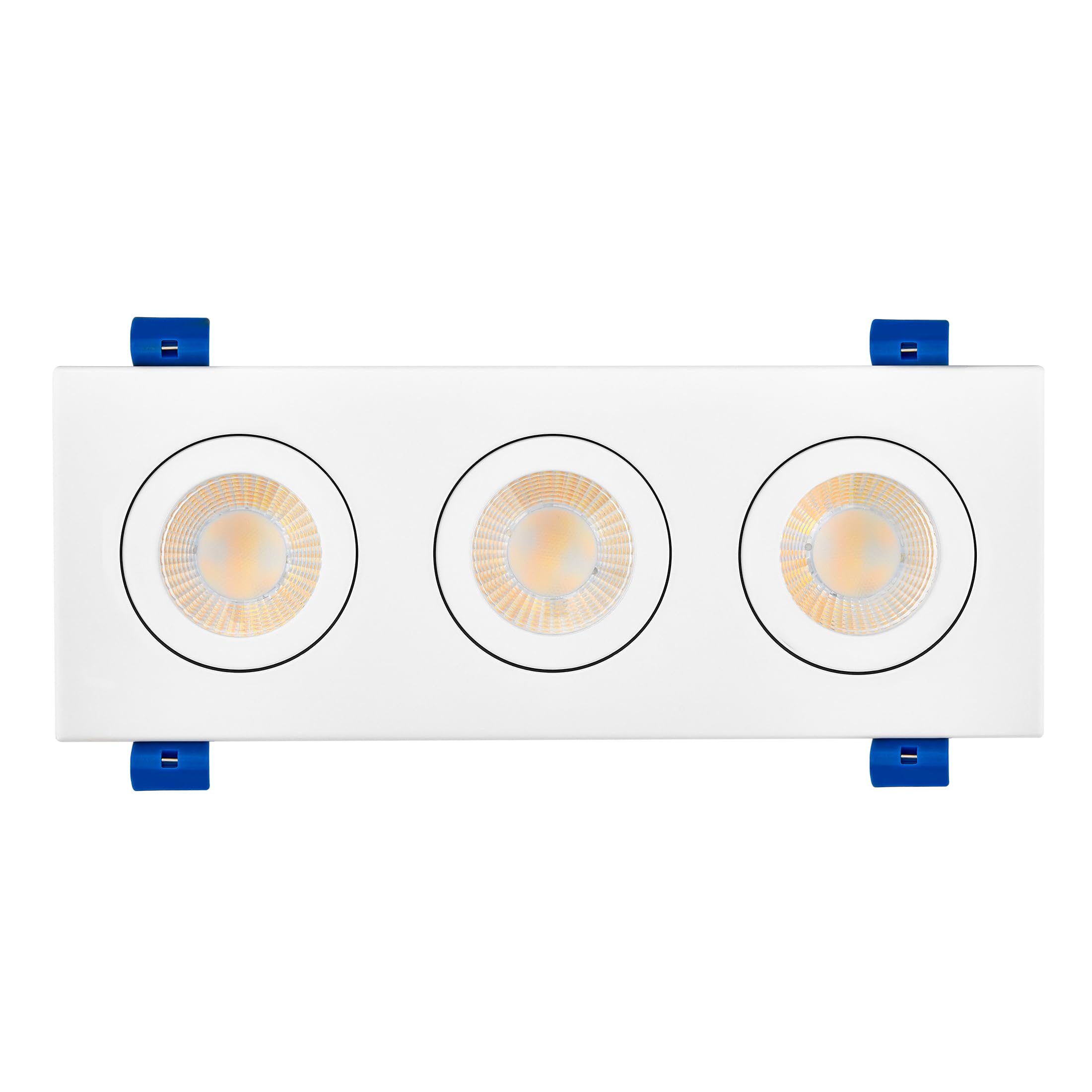 Maxxima 2 inch Three Head Slim Square Recessed LED Floating Gimbal Downlight, Canless IC Rated, 2000 Lumens 5 Color Temperature 