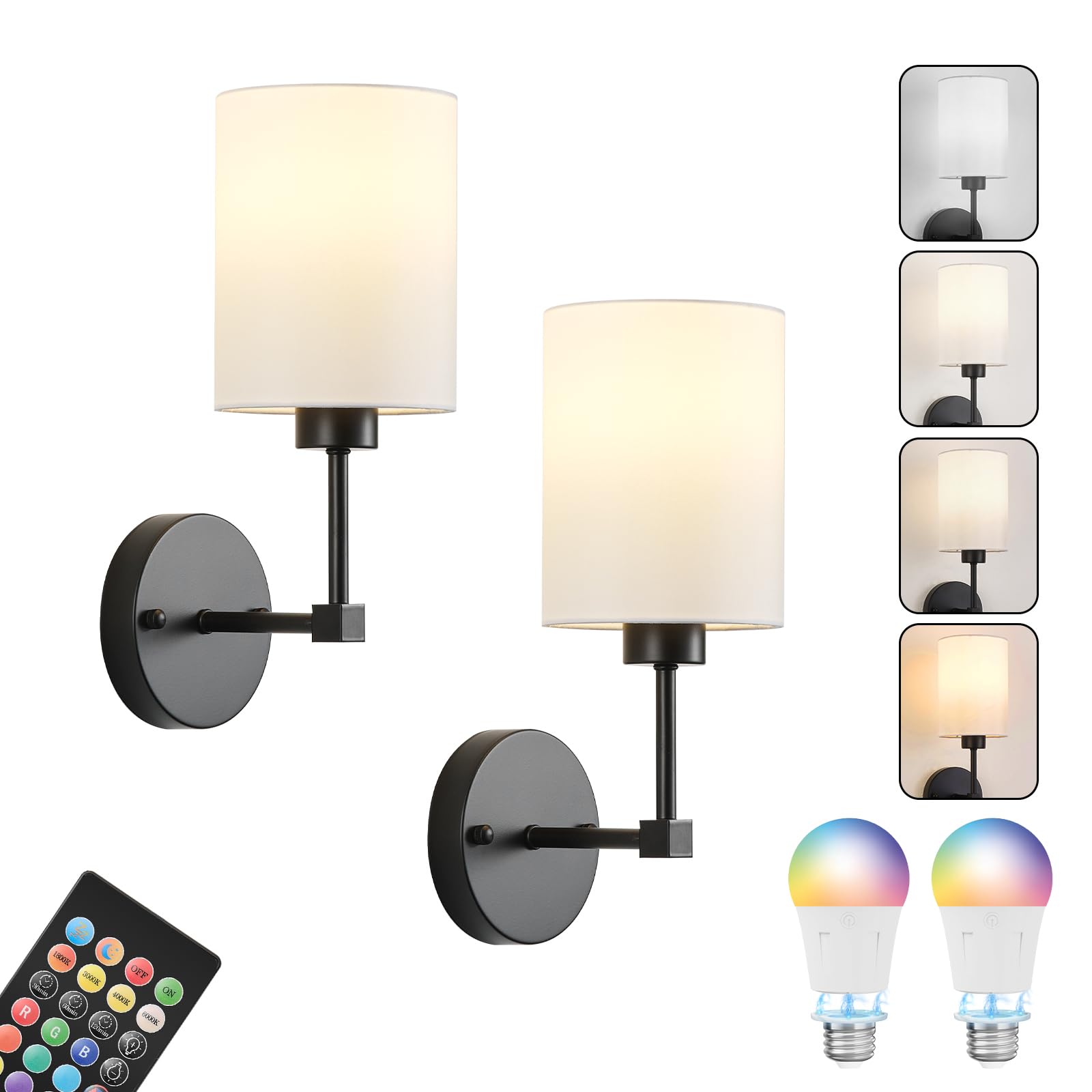 KARTOOSH Battery Operated Wall Sconce Set, Wireless Rechargeable, Dimmable, 13.5 Inch, Black, Model ZM213BBL35-N1