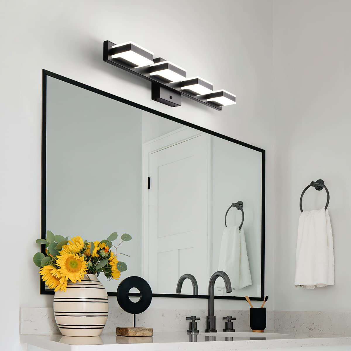 Mirrea 24" Black Vanity Lights - 4-Light Adjustable Led Bathroom Lighting Fixture