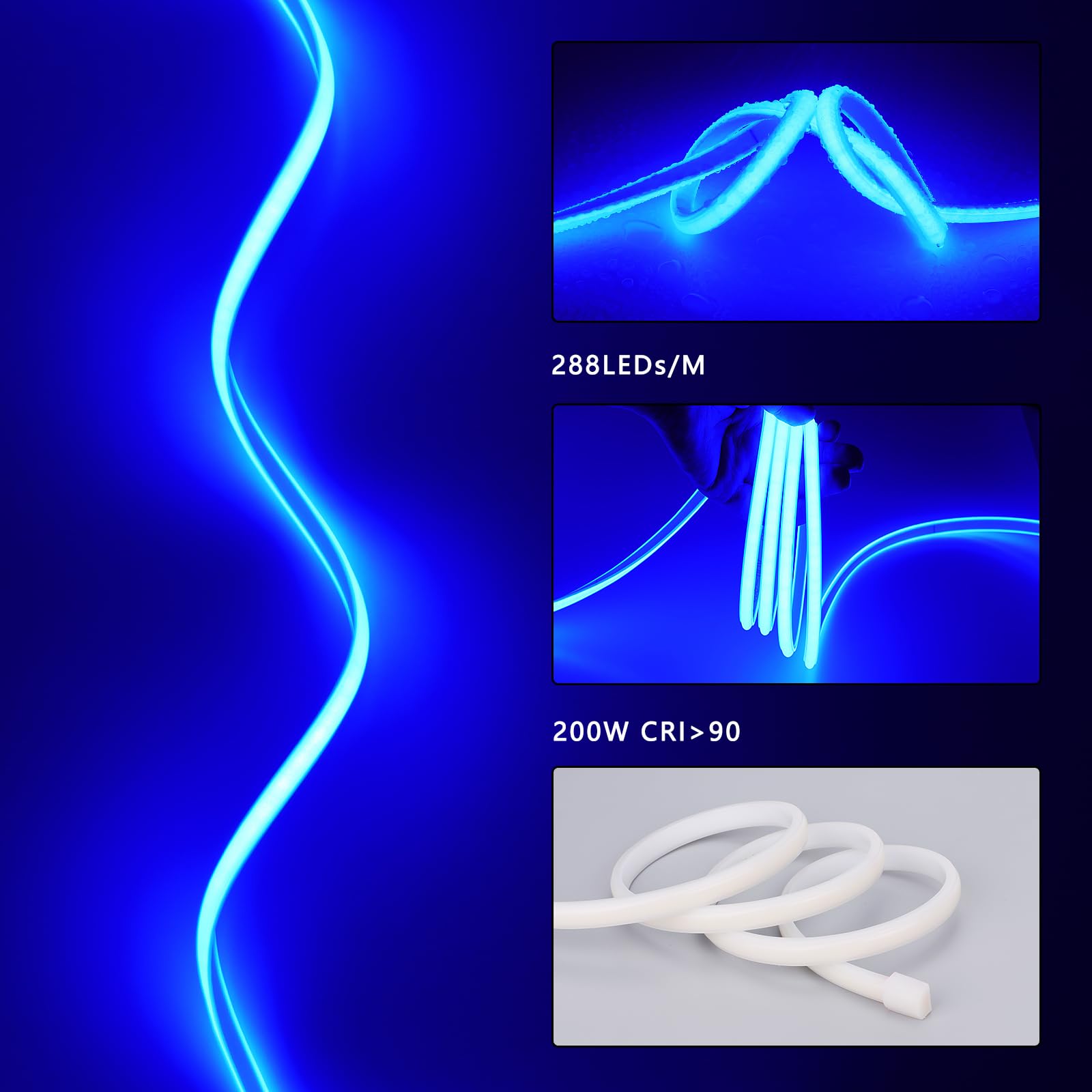 Benlun Ac 110V Cob Led Strip Light Outdoor Waterproof 65.6Ft, Blue Super Bright 200W Led Rope Lights, Ip65 Flexible Cuttable, Fo