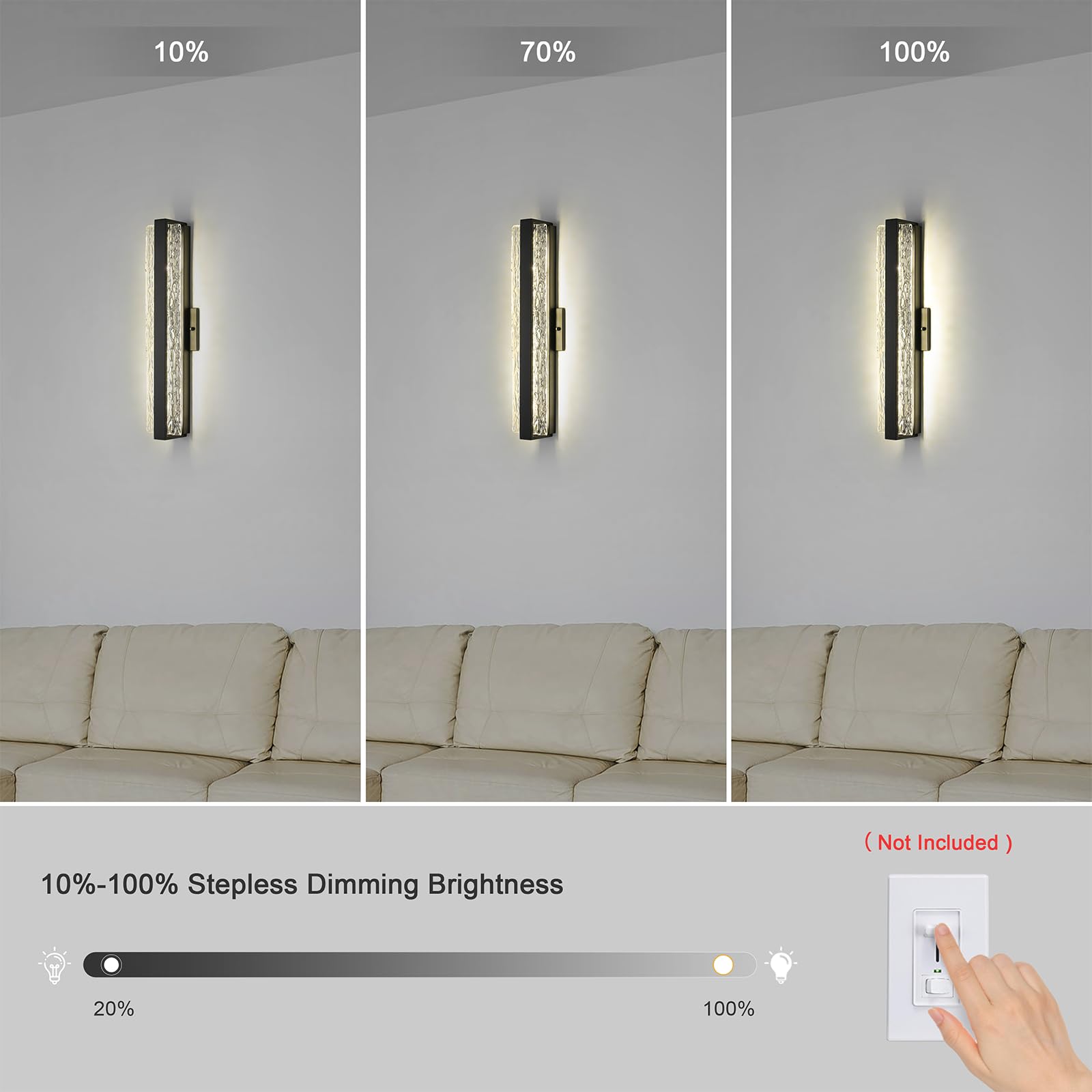Faziyo Modern Crystal Wall Sconce, 24 Inch, Black, Hardwired, Dimmable, Metal, Model 9205