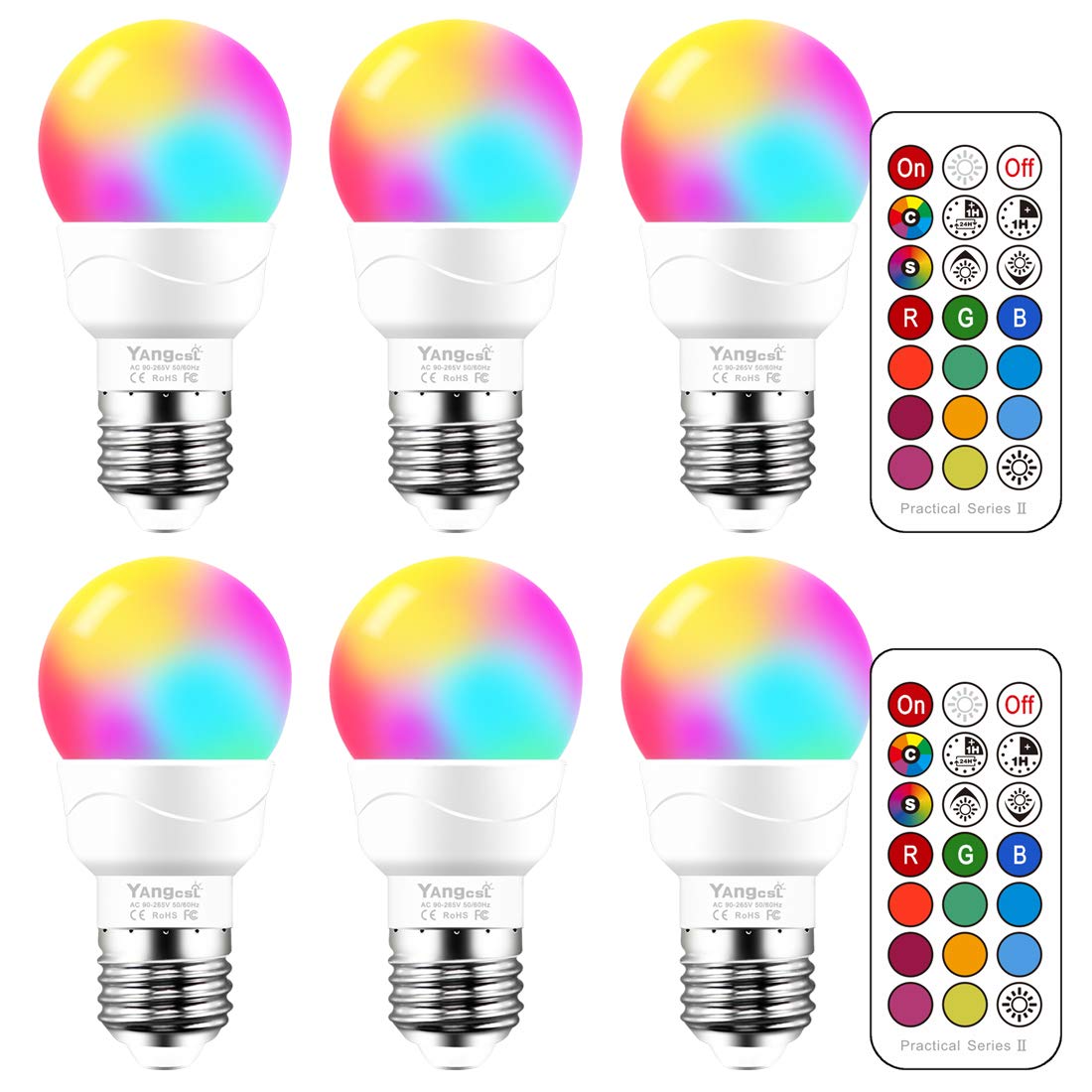 Yangcsl Led Light Bulbs 40W Equivalent, Rgb Color Changing Light Bulb With Remote Control, E26 Base, Pack Of 6