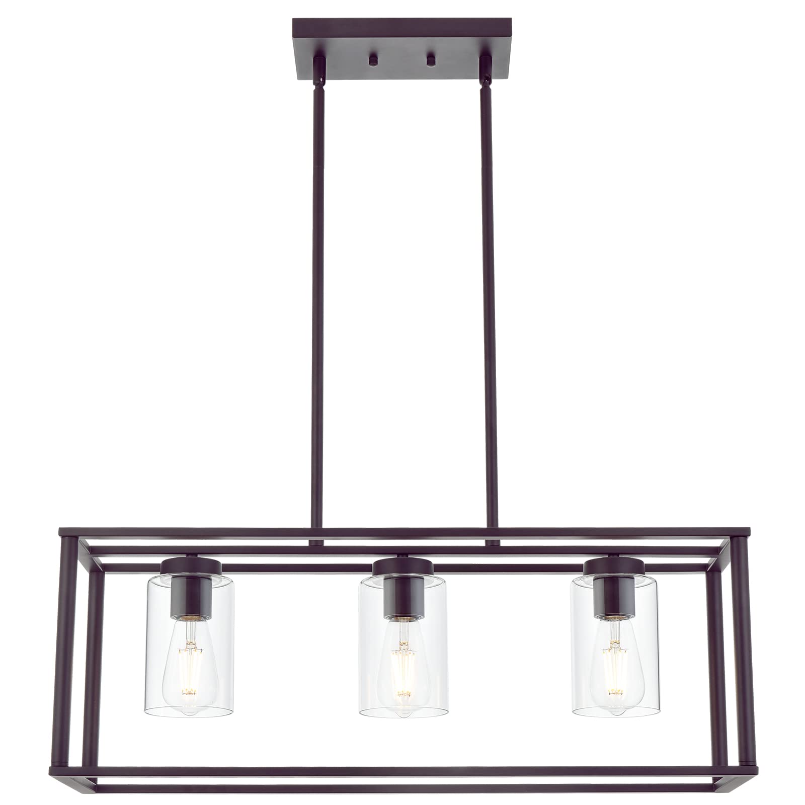 VINLUZ 3-Light Pendant Chandelier, Metal, Oil-Rubbed Bronze, Modern Design, Clear Glass Shades, Model 1811-3-19