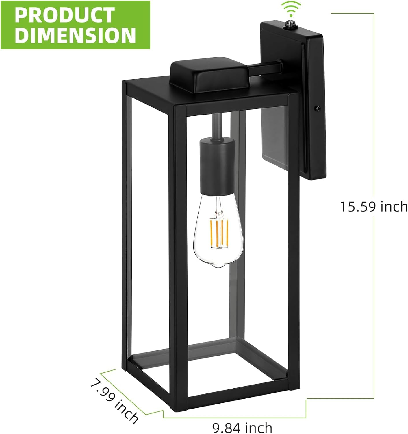 hykolity Large Outdoor Wall Light, 16 Inch Waterproof Sconce, Matte Black, Dusk to Dawn, Glass Shade, Anti-Rust, Model WLA-0413, 2 Pack