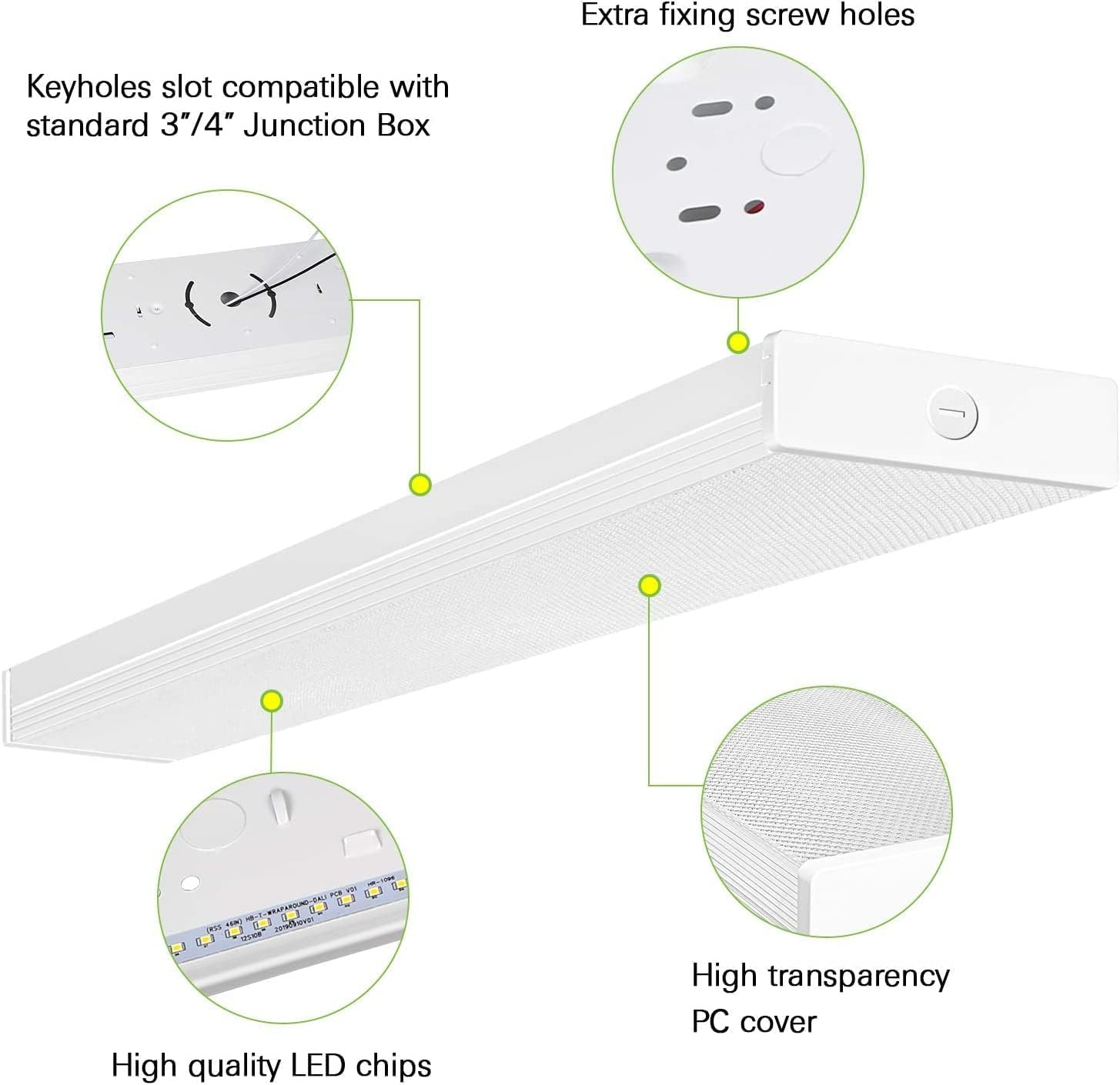 Hykolity 4 Pack 4Ft Led Wraparound Light 40W 4 Foot Shop Lights For Garage, [2-Lamp 32W Fluorescent Equiv.] 4400Lm 4000K Wrap Li