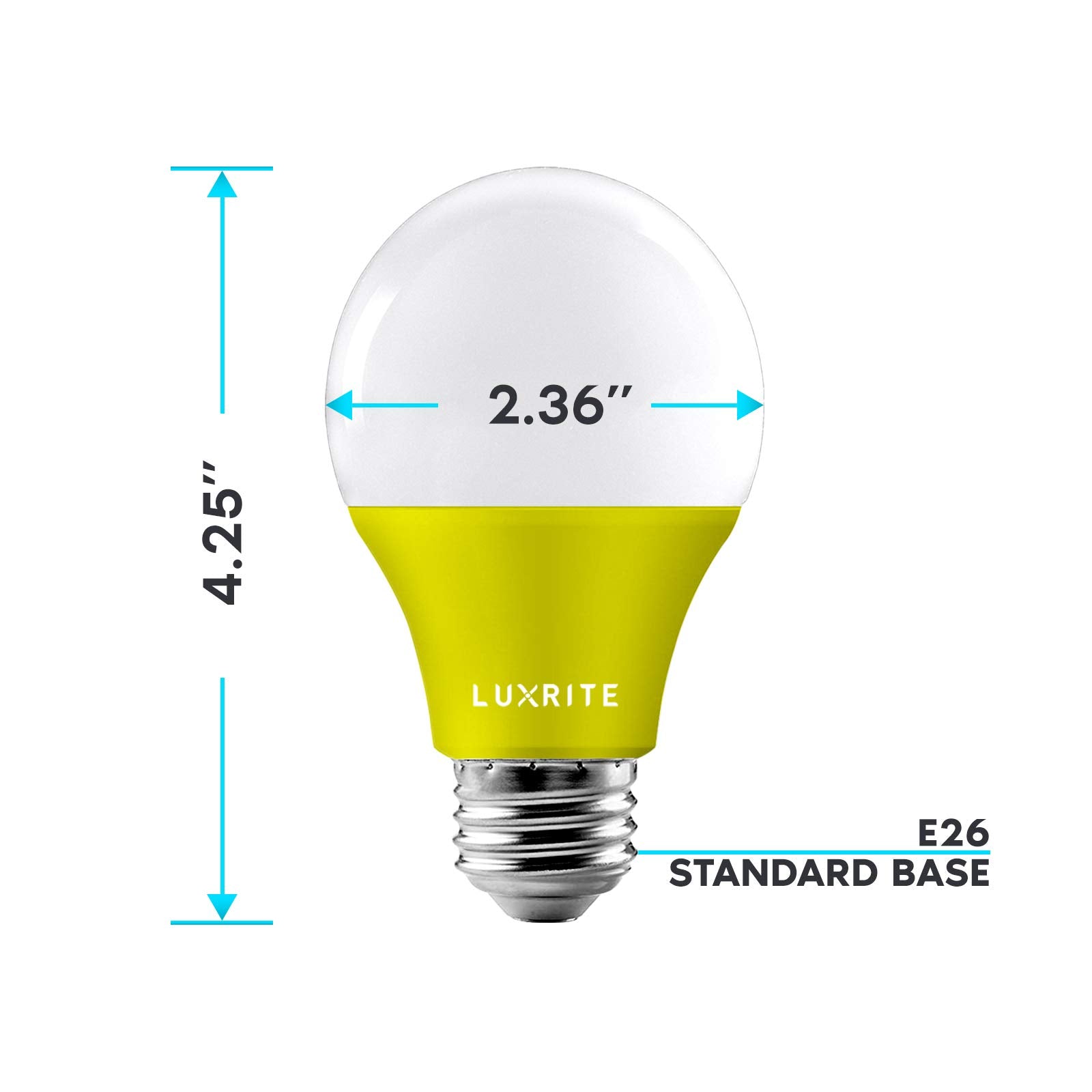 LUXRITE A19 Yellow LED Bug Light Bulbs, 60W Equivalent, Non-Dimmable, E26 Base, 6 Pack