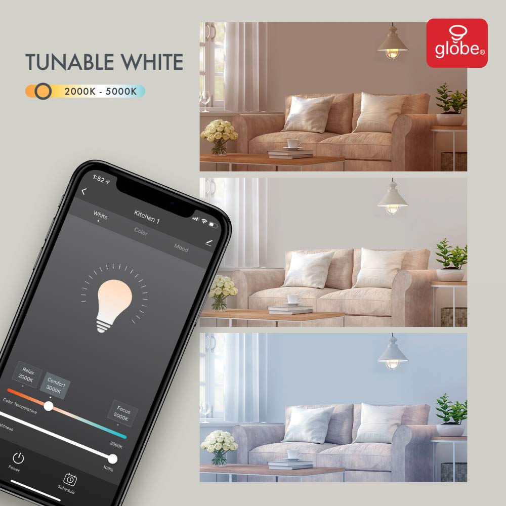 Globe Electric A19 E26 (Medium) Smart Wifi Led Bulb Kit Tunable White 60 Watt Equivalence 3 Pk - Case Of: 1;