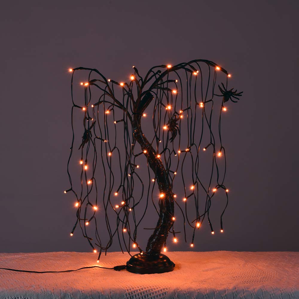 Lightshare 24-Inch Halloween Willow Tree Led Spooky Bonsai Night Light 80 Led Lights  Battery Powered Or Dc Adapter(Included) (Orange)