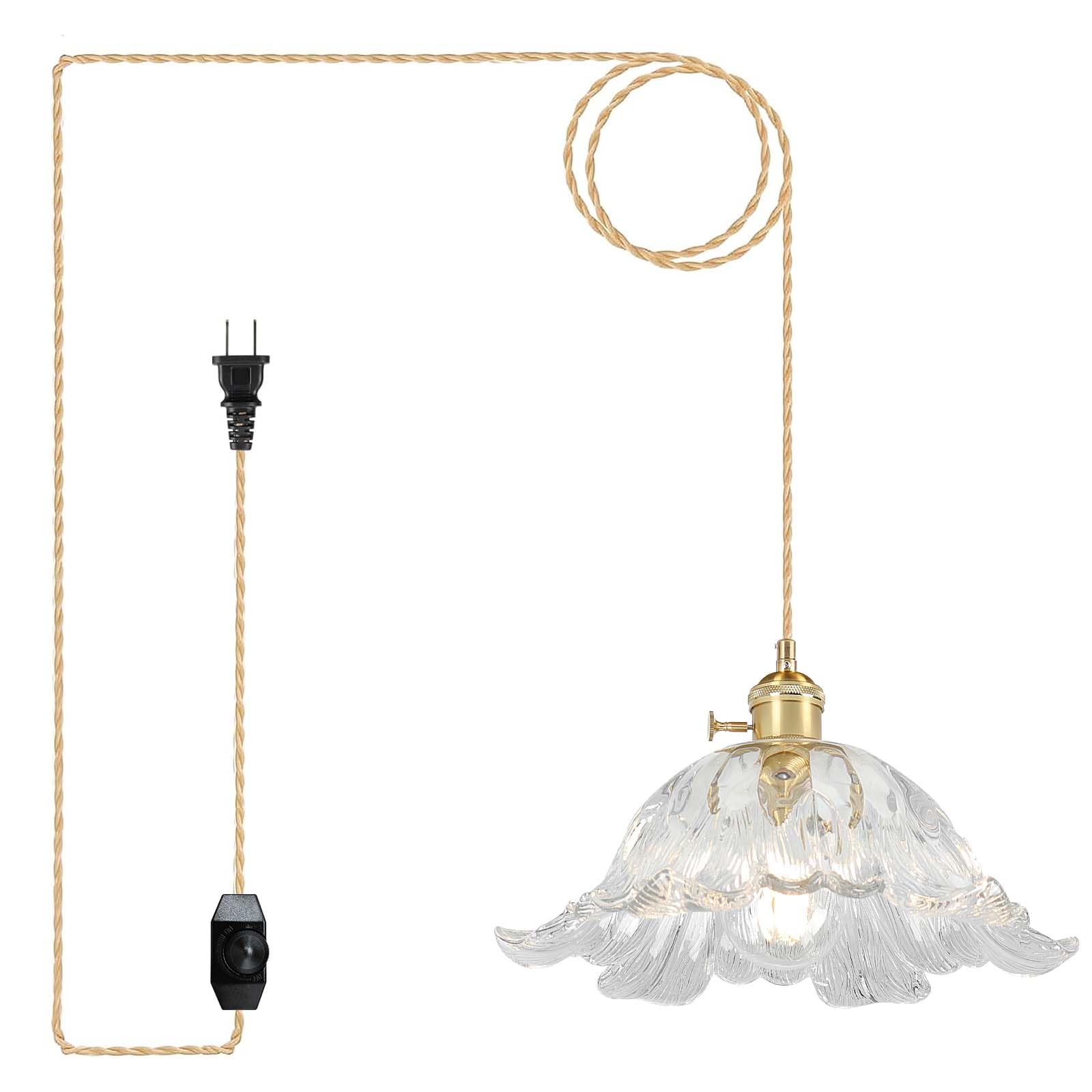 Loiogohot Plug In Pendant Light Fixtures Hanging Light Fixture Flower Transparent Glass Pendant Light 11 Inch E26 Pendant Lighting For Kitchen Island  Bedroom  Dining Room  Living Room