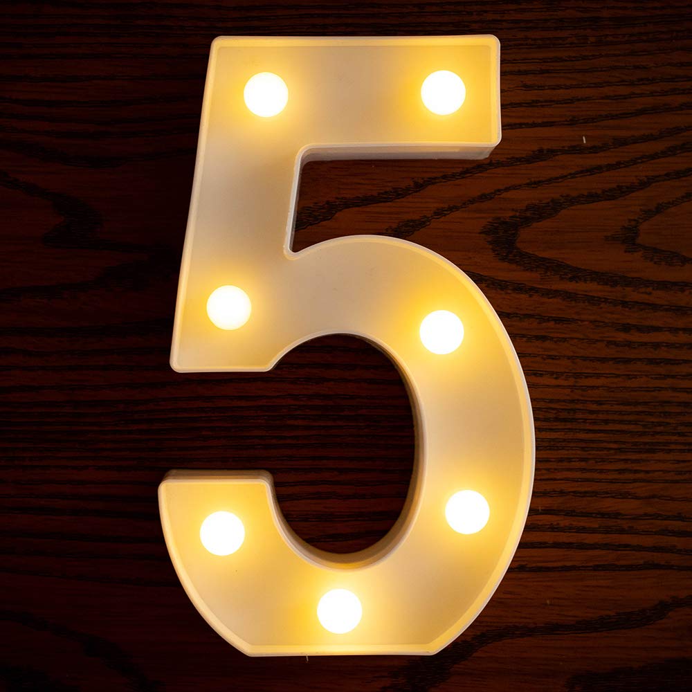 Yorulory LED Number Lights Sign Light Up Number Sign for Night Light Wedding Birthday Party Battery Powered Christmas Lamp Home Bar(5)