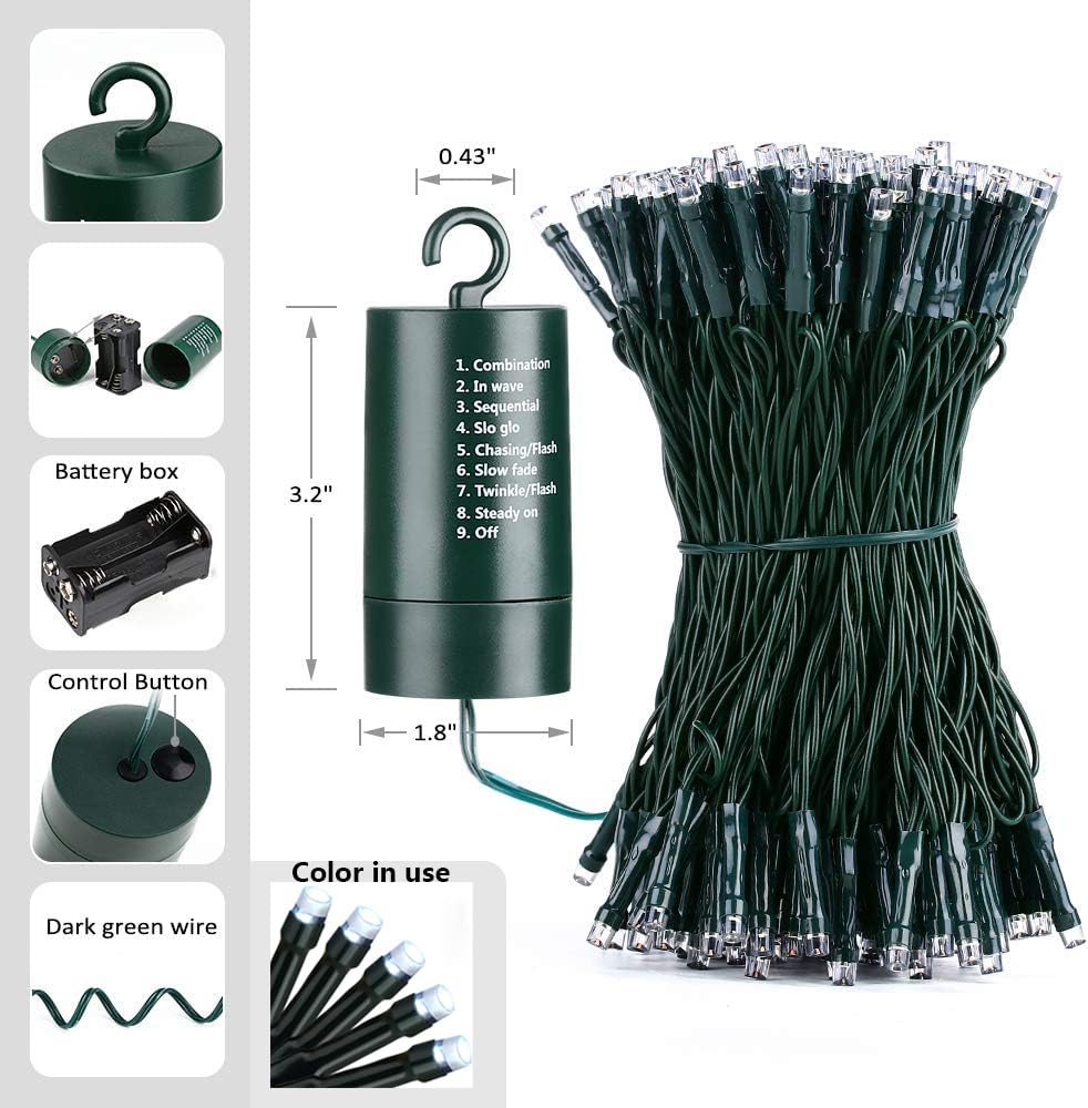 Joomer Blue Battery Christmas Lights, 66Ft 200Led Fairy Lights Battery Operated Timer 8 Modes Waterproof For Outdoor Home Garden Party Holiday Christmas Trees Decoration