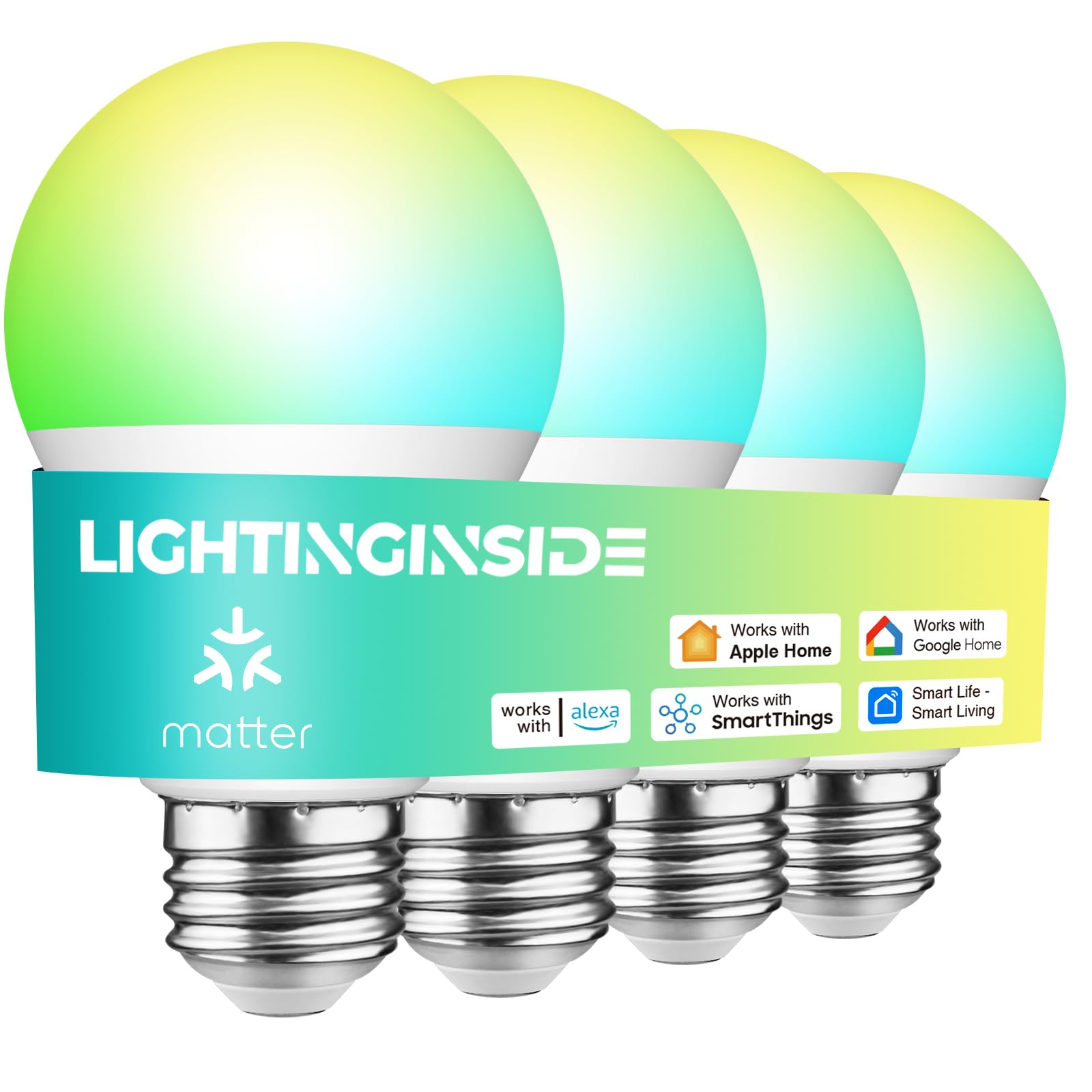 Lightinginside Matter Smart Light Bulbs Compatible With Alexa/Siri/Apple Home/Google Home/Smartthings, Wifi A19 E26 Rgbcw Color 