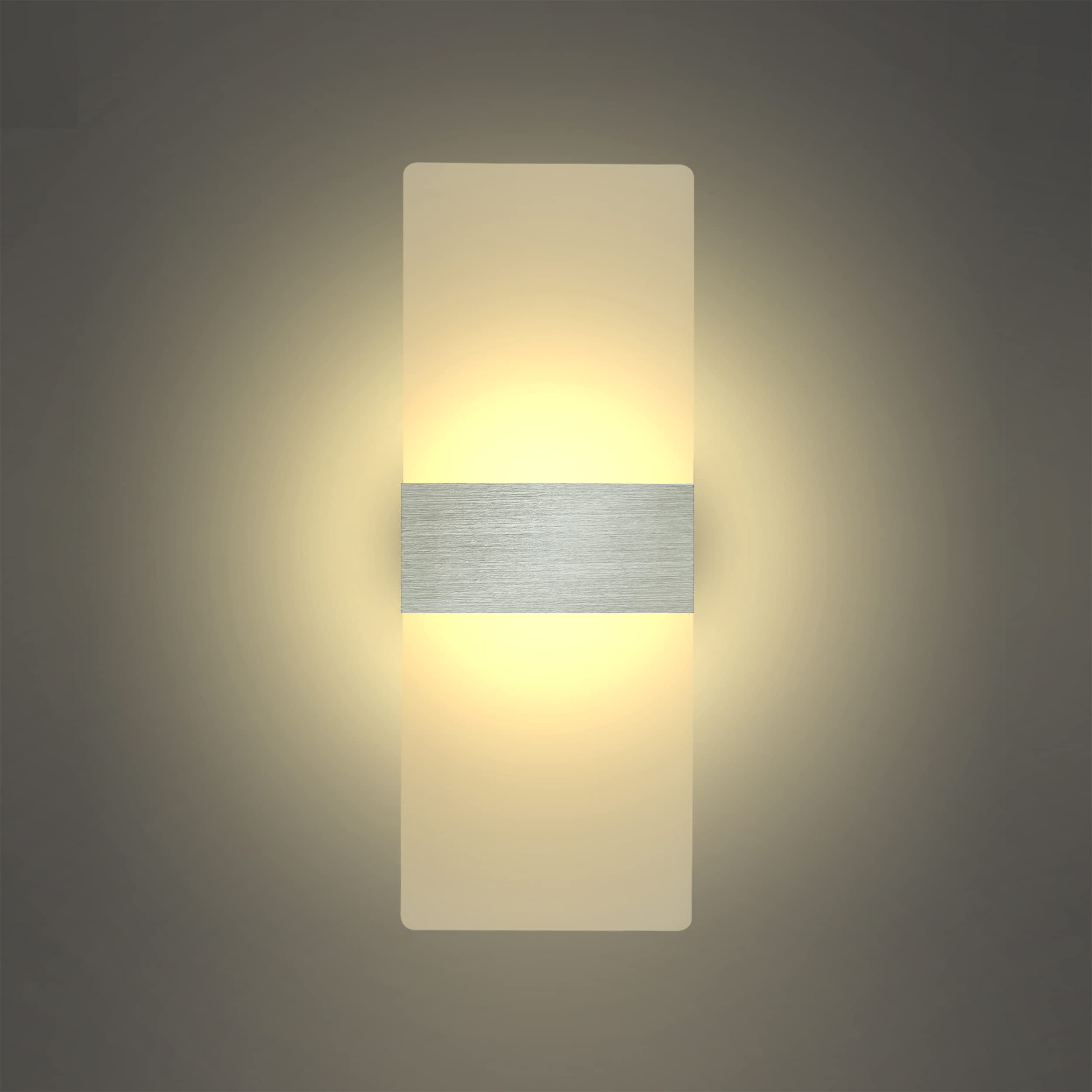 KICAAO Modern Wall Sconces, LED Up Downlight, Acrylic, 10W, Warm White 2700K, Model MD-MI-008, 4-Pack