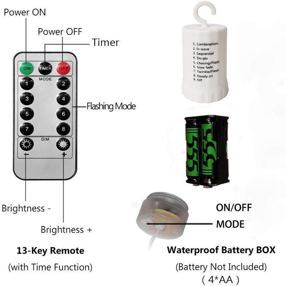SHUKAN 220 LED Firefly Bunch Lights, Waterproof Copper Wire, 8 Flashing Modes, Warm White, Battery Operated, Remote Controlled