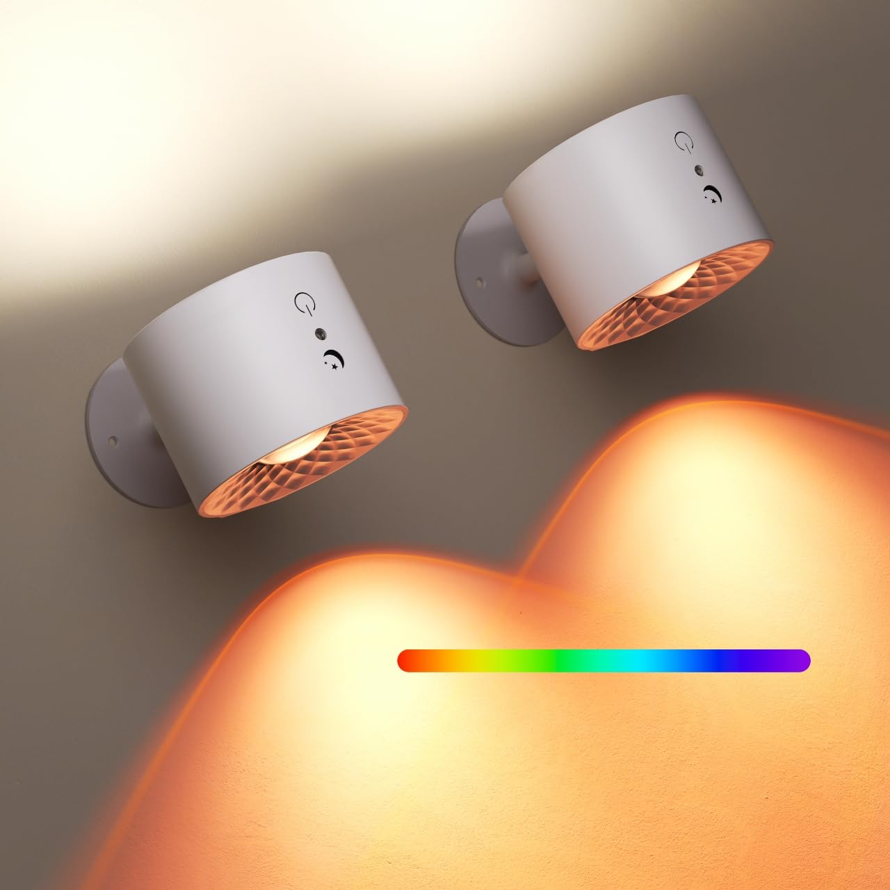 Joyzy Wall Light 2 Pack, Battery Operated RGB Picture Lights, Remote Touch Control, Wall Mounted Sconce, White/RGB, Model WL004