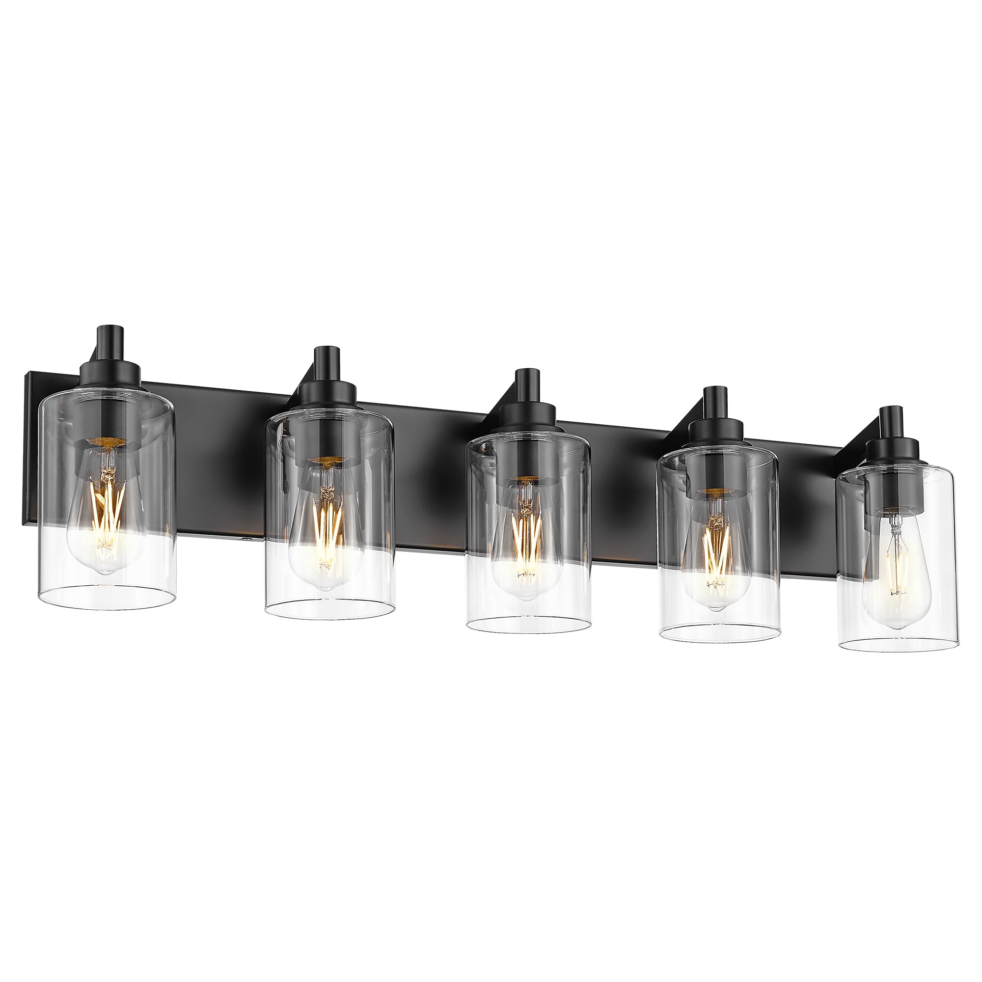 Metwet 5-Light Bathroom Light Fixtures  30 Inch Black Vanity Light With Cylinder Clear Glass Shade  Modern Vanity Lighting Fixtures Over Mirror  Vl143-Mb-5
